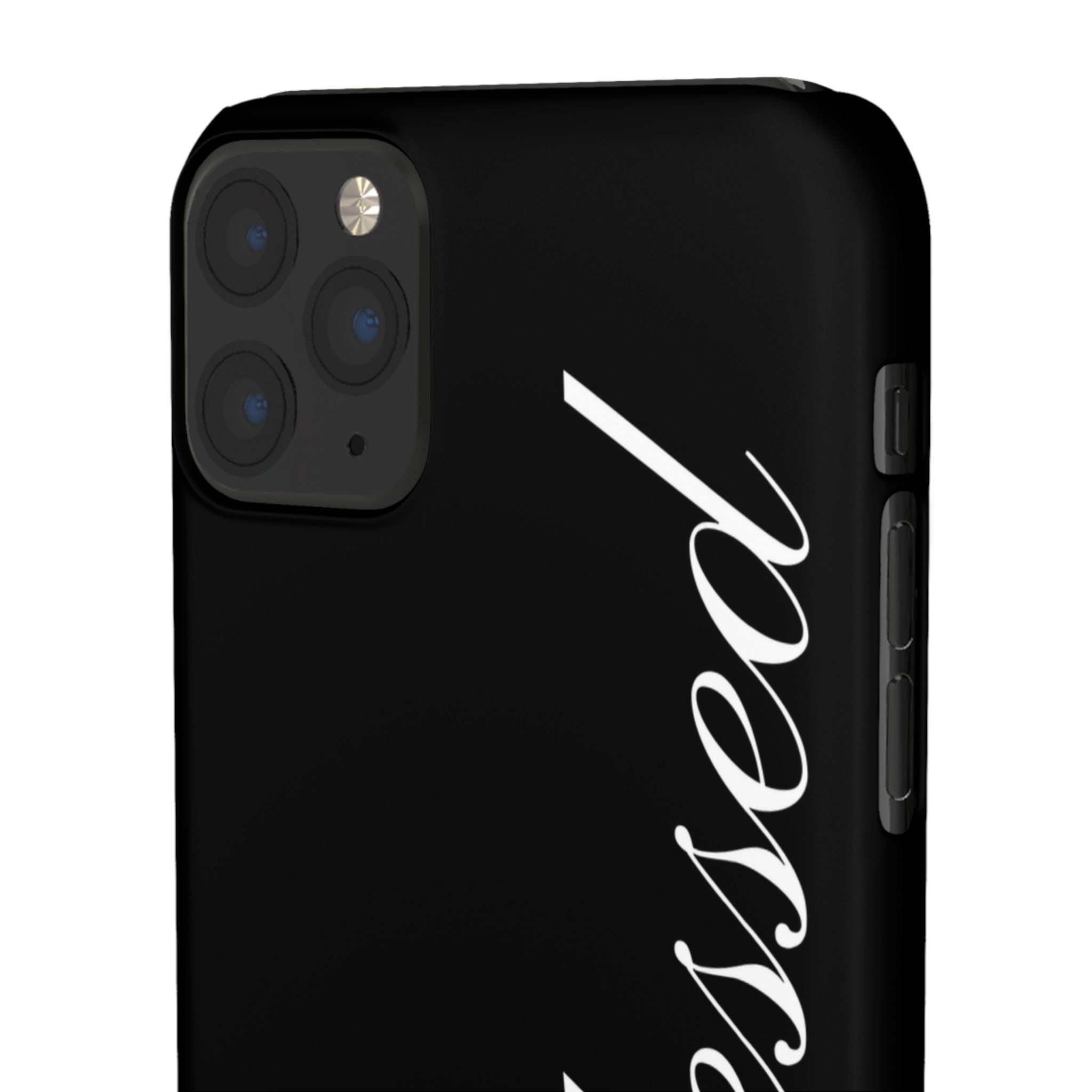 Blessed Phone Case — Glossy Black Phone Case with 'blessed' Diagonal Script