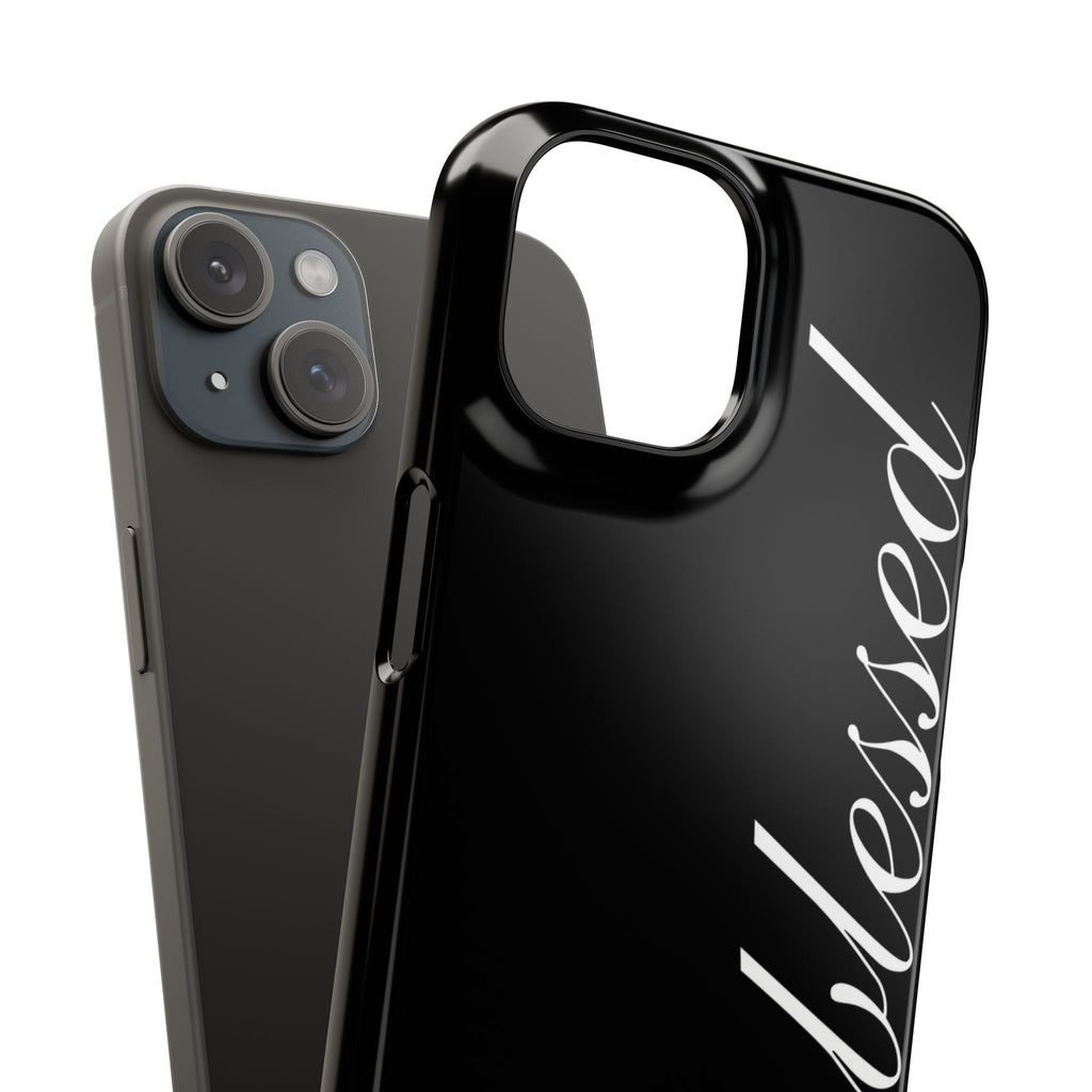 Blessed Phone Case — Glossy Black Phone Case with 'blessed' Diagonal Script