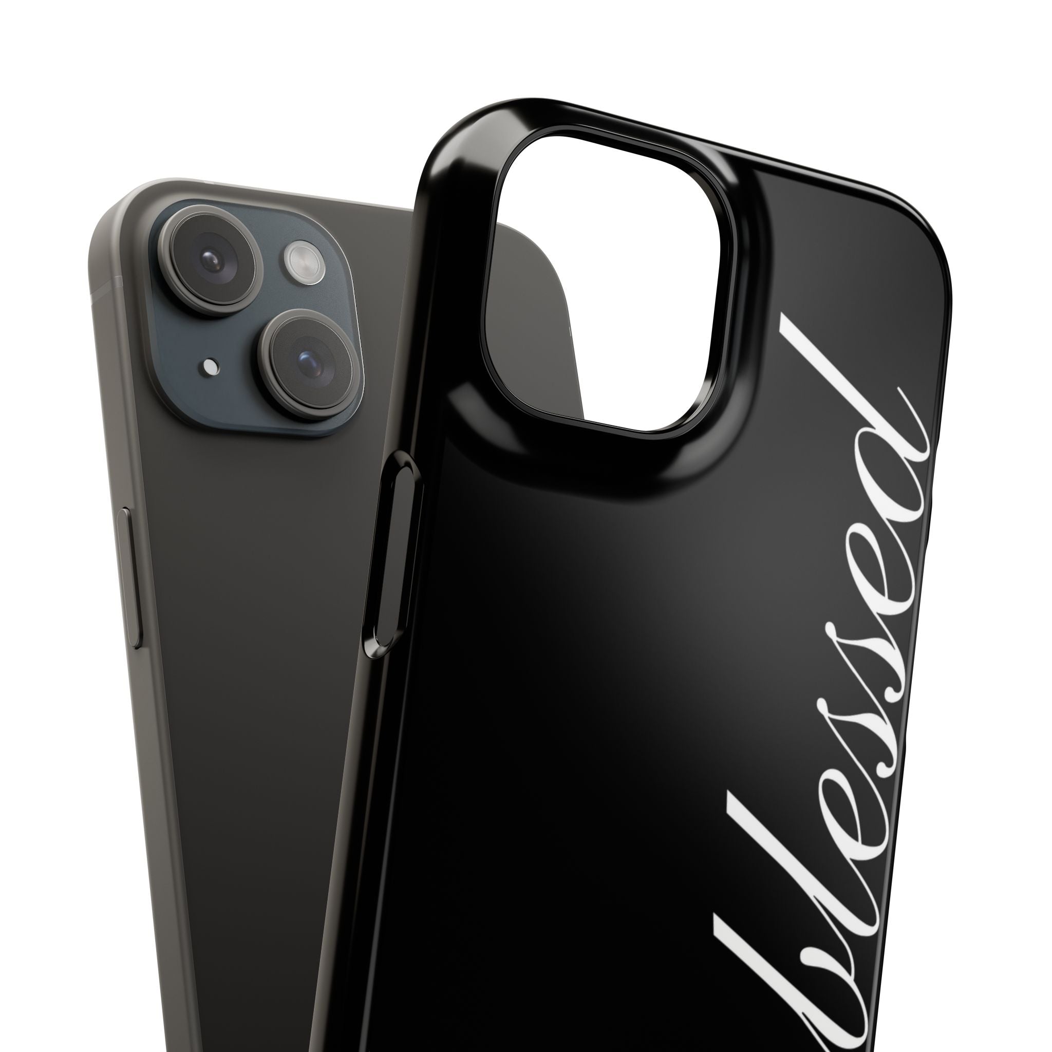 Blessed Phone Case — Glossy Black Phone Case with 'blessed' Diagonal Script