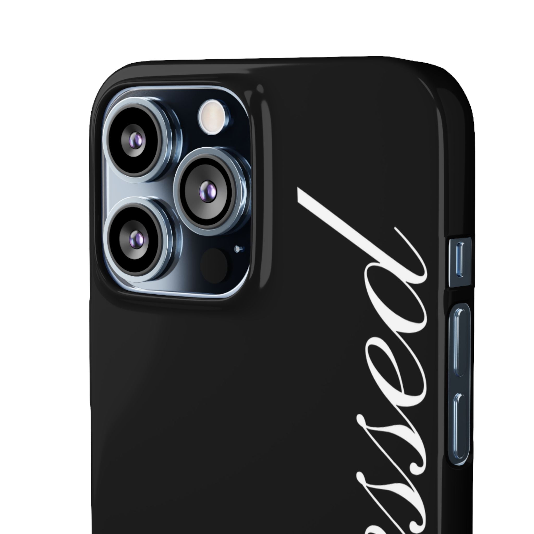 Blessed Phone Case — Glossy Black Phone Case with 'blessed' Diagonal Script