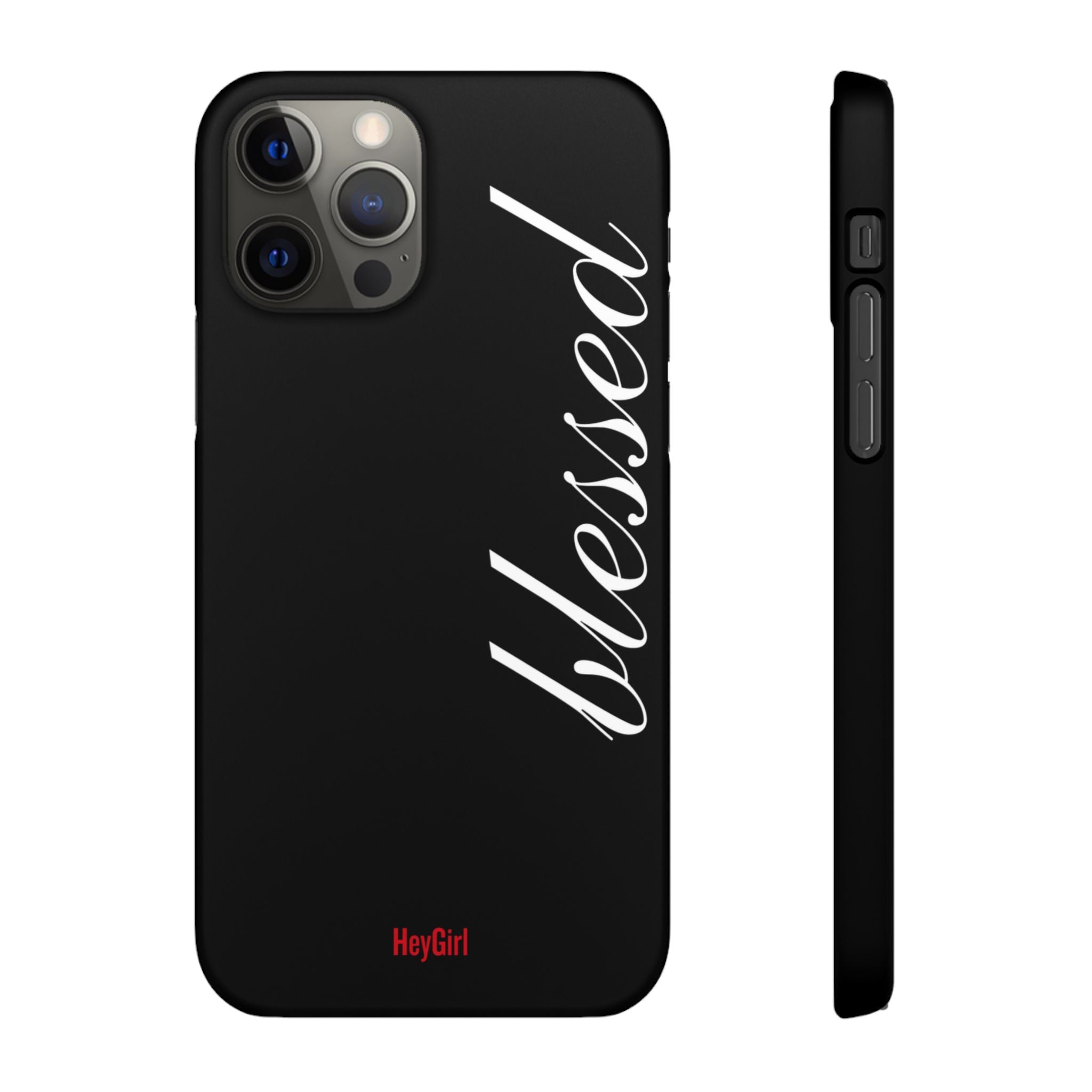 Blessed Phone Case — Glossy Black Phone Case with 'blessed' Diagonal Script