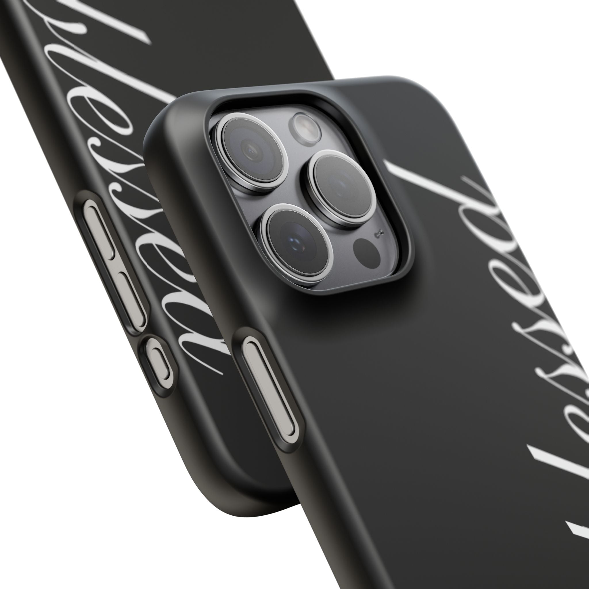 Blessed Phone Case — Glossy Black Phone Case with 'blessed' Diagonal Script