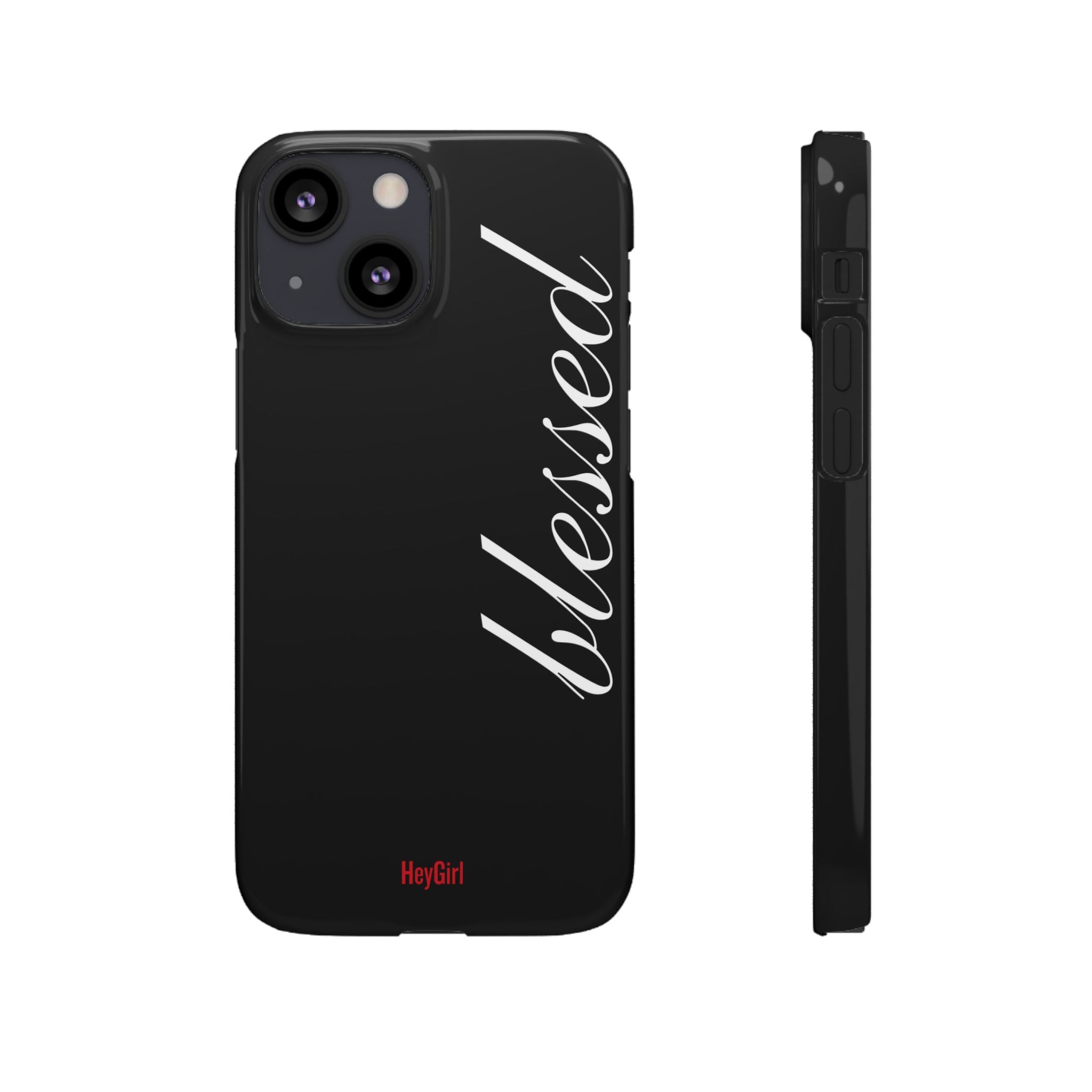 Blessed Phone Case — Glossy Black Phone Case with 'blessed' Diagonal Script