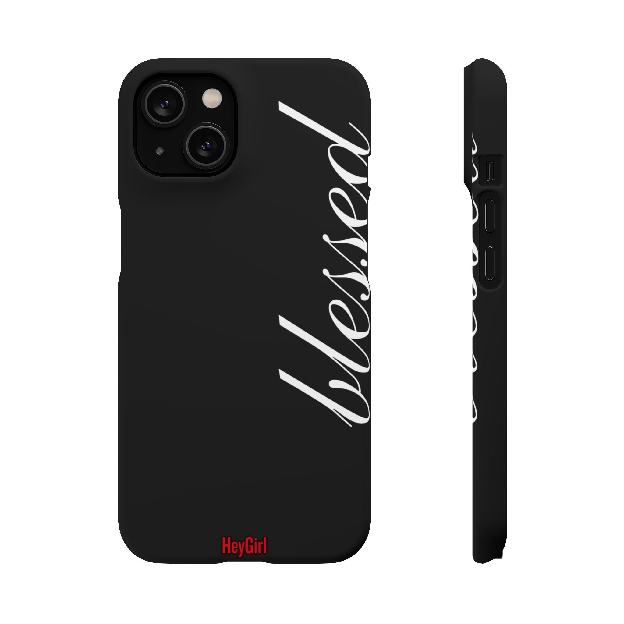 Blessed Phone Case — Glossy Black Phone Case with 'blessed' Diagonal Script