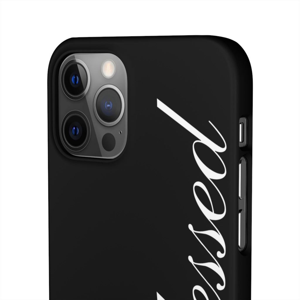 Blessed Phone Case — Glossy Black Phone Case with 'blessed' Diagonal Script