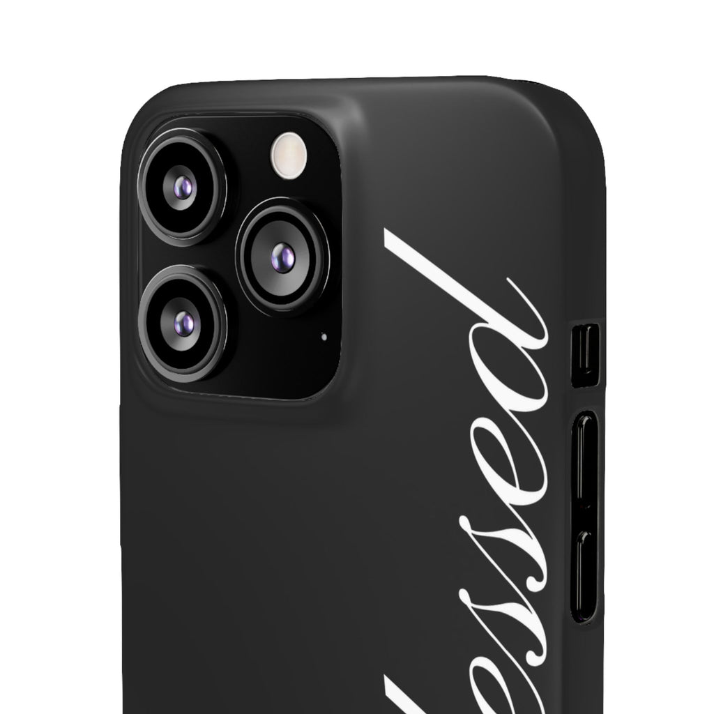 Blessed Phone Case — Glossy Black Phone Case with 'blessed' Diagonal Script