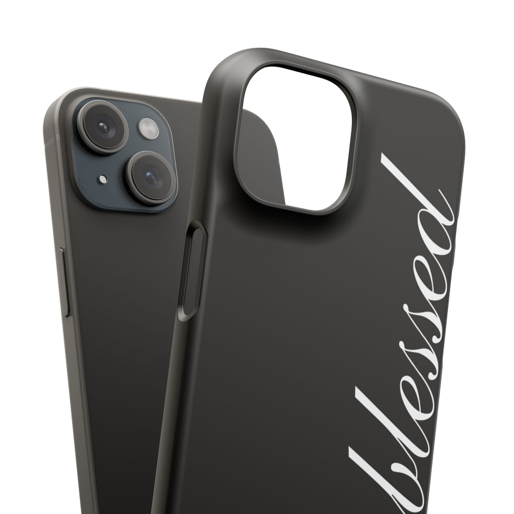 Blessed Phone Case — Glossy Black Phone Case with 'blessed' Diagonal Script