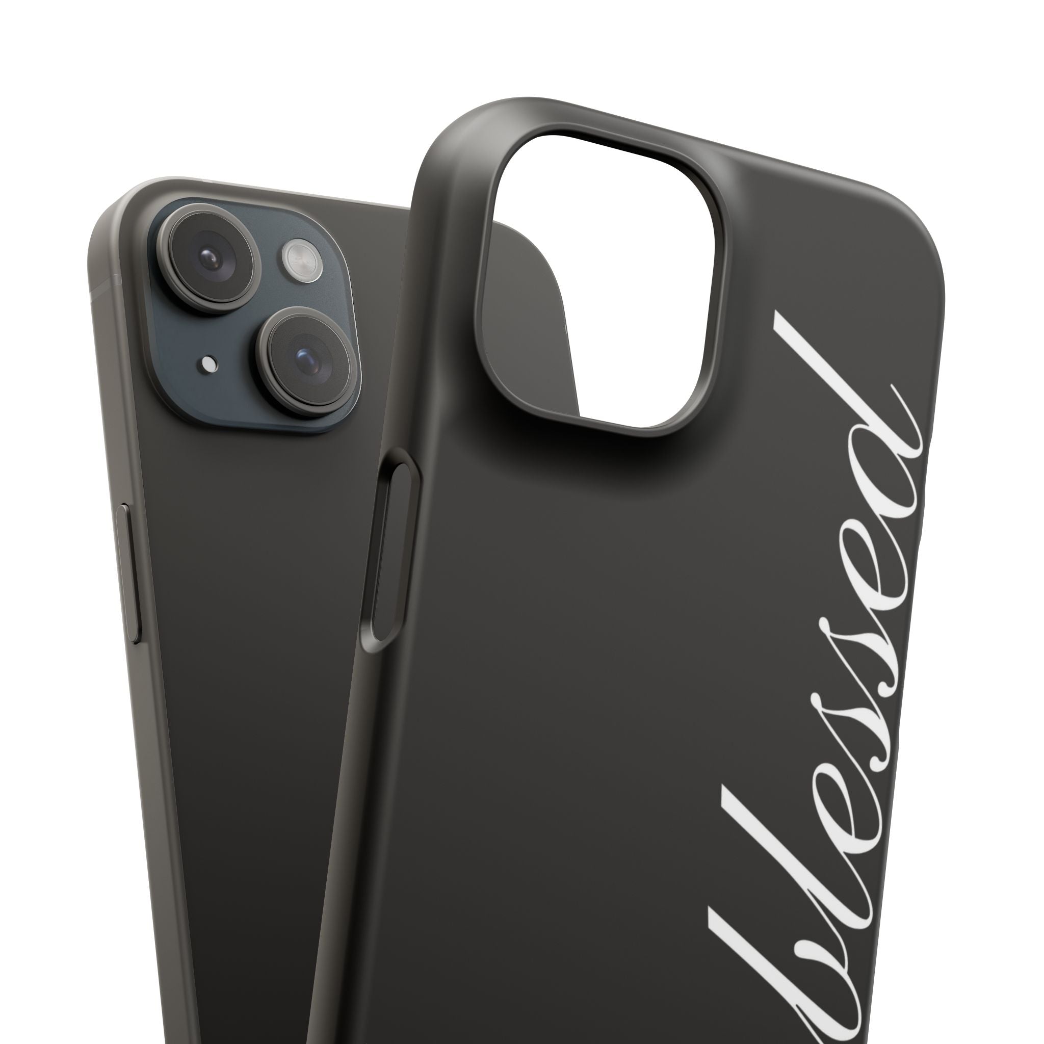 Blessed Phone Case — Glossy Black Phone Case with 'blessed' Diagonal Script