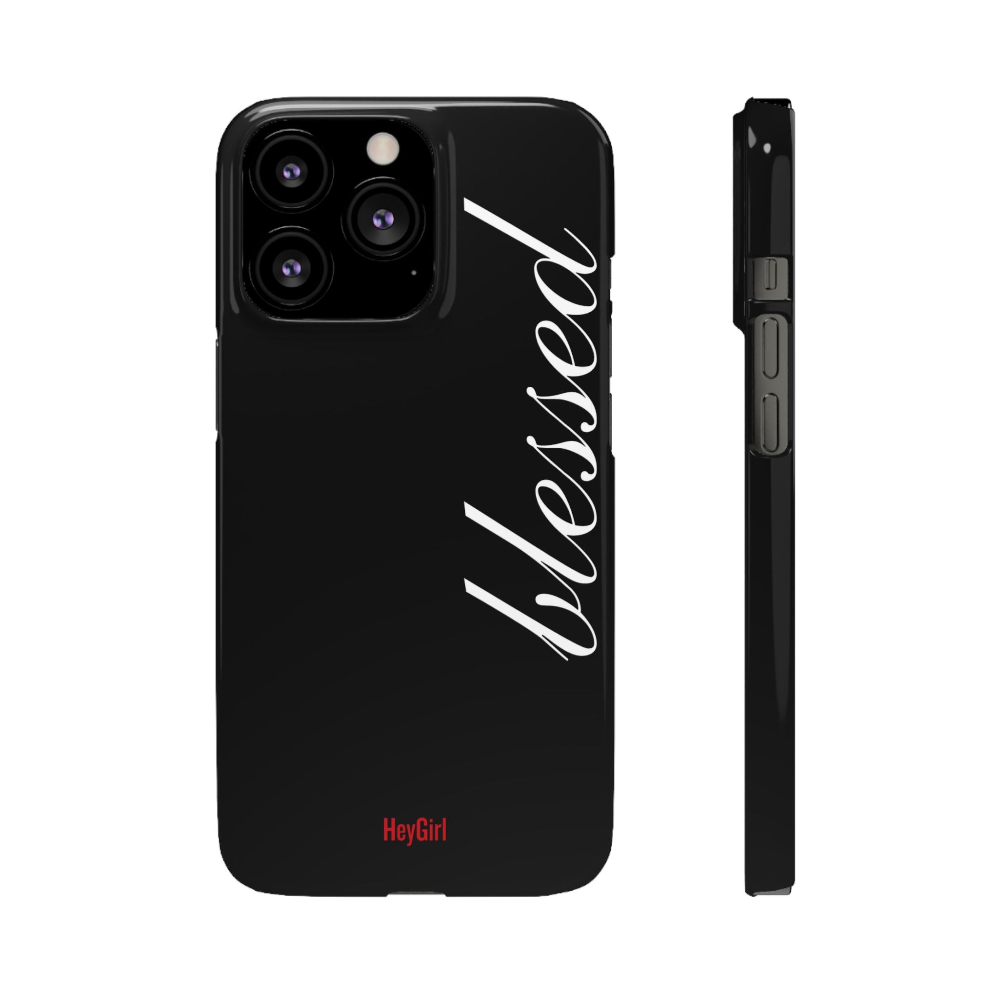 Blessed Phone Case — Glossy Black Phone Case with 'blessed' Diagonal Script