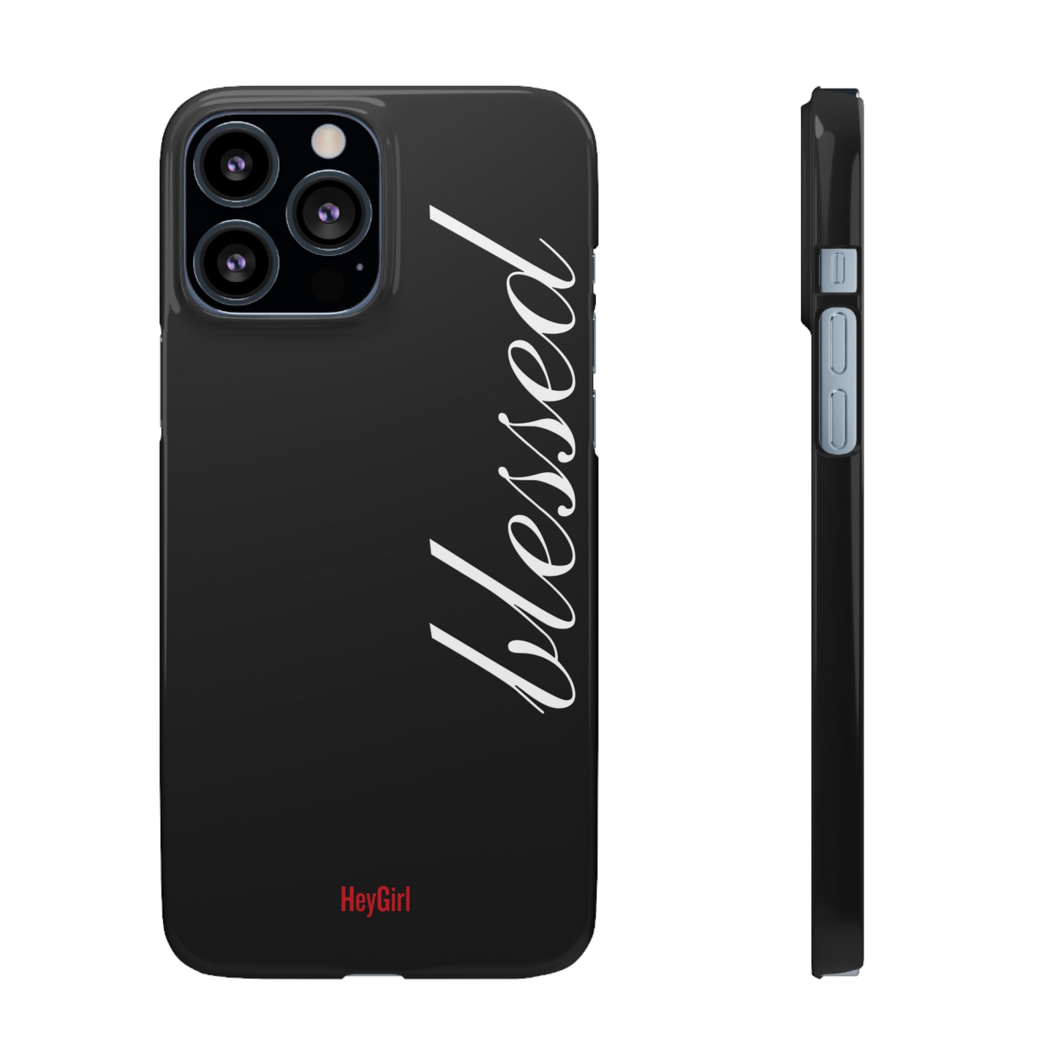 Blessed Phone Case — Glossy Black Phone Case with 'blessed' Diagonal Script