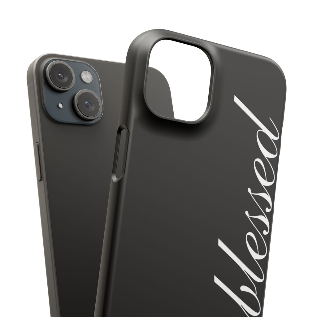 Blessed Phone Case — Glossy Black Phone Case with 'blessed' Diagonal Script