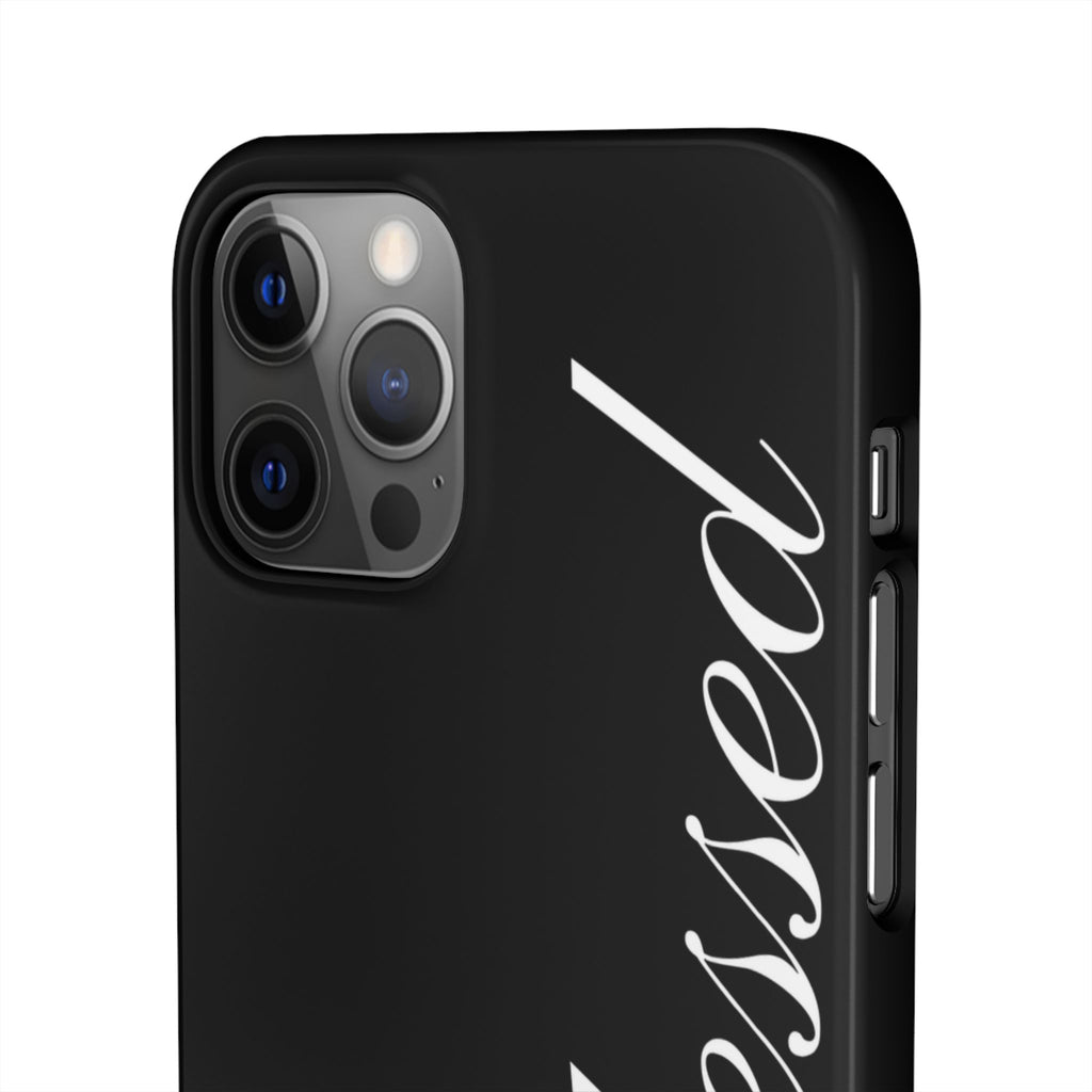Blessed Phone Case — Glossy Black Phone Case with 'blessed' Diagonal Script