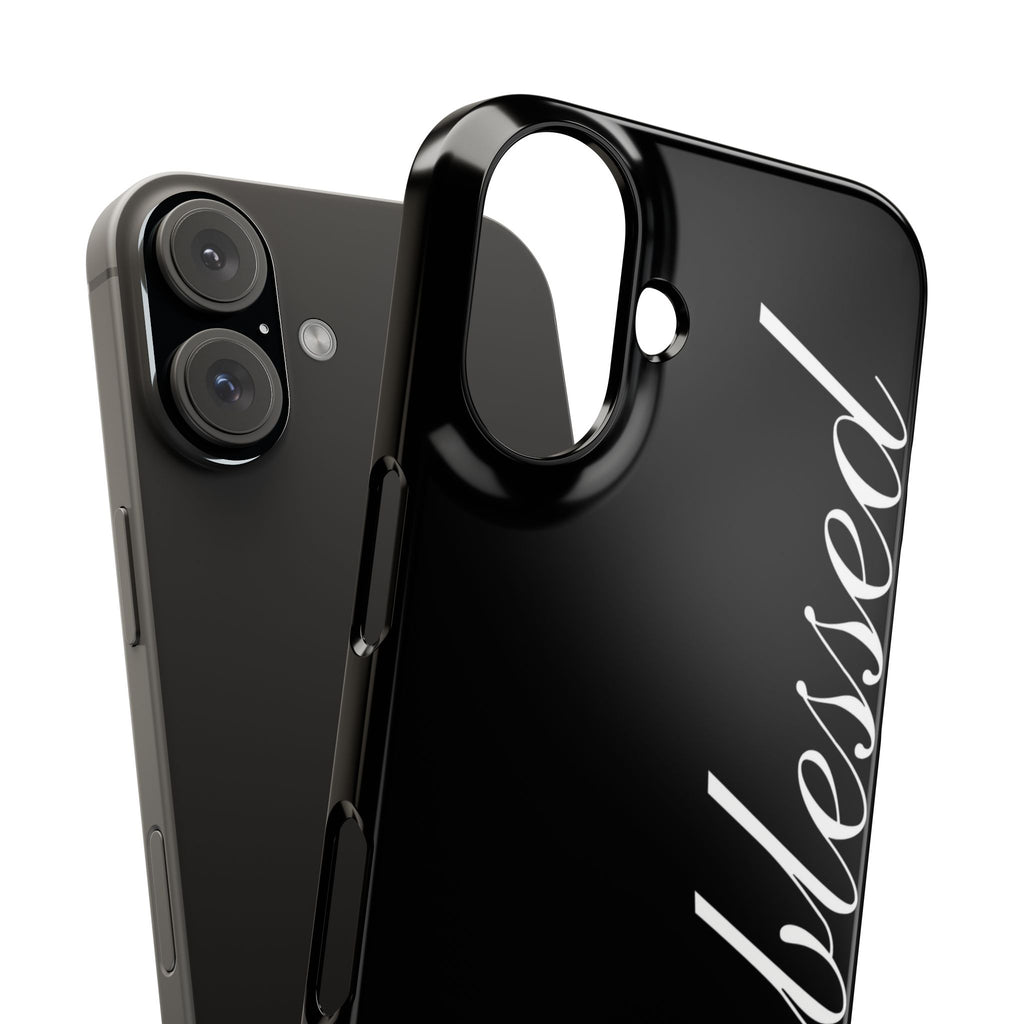 Blessed Phone Case — Glossy Black Phone Case with 'blessed' Diagonal Script