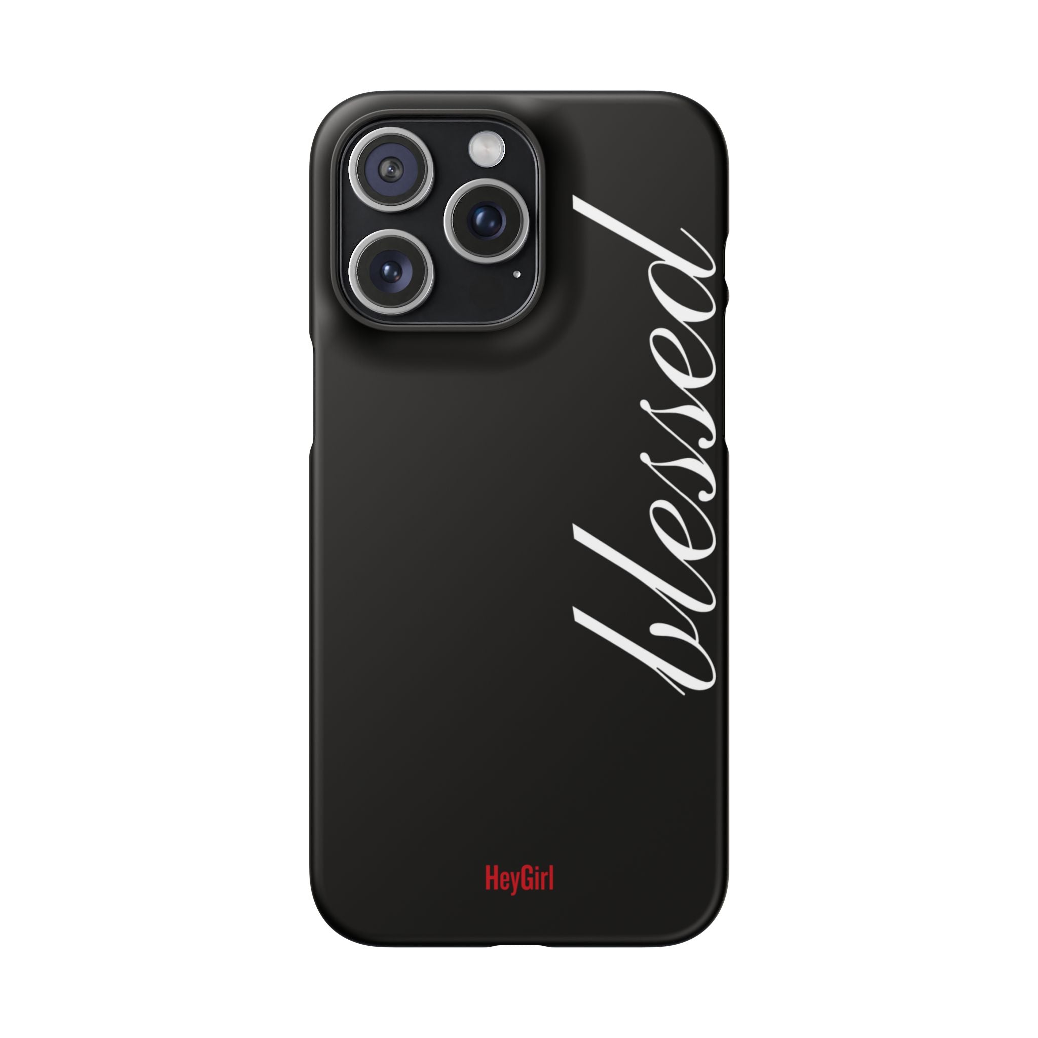Blessed Phone Case — Glossy Black Phone Case with 'blessed' Diagonal Script