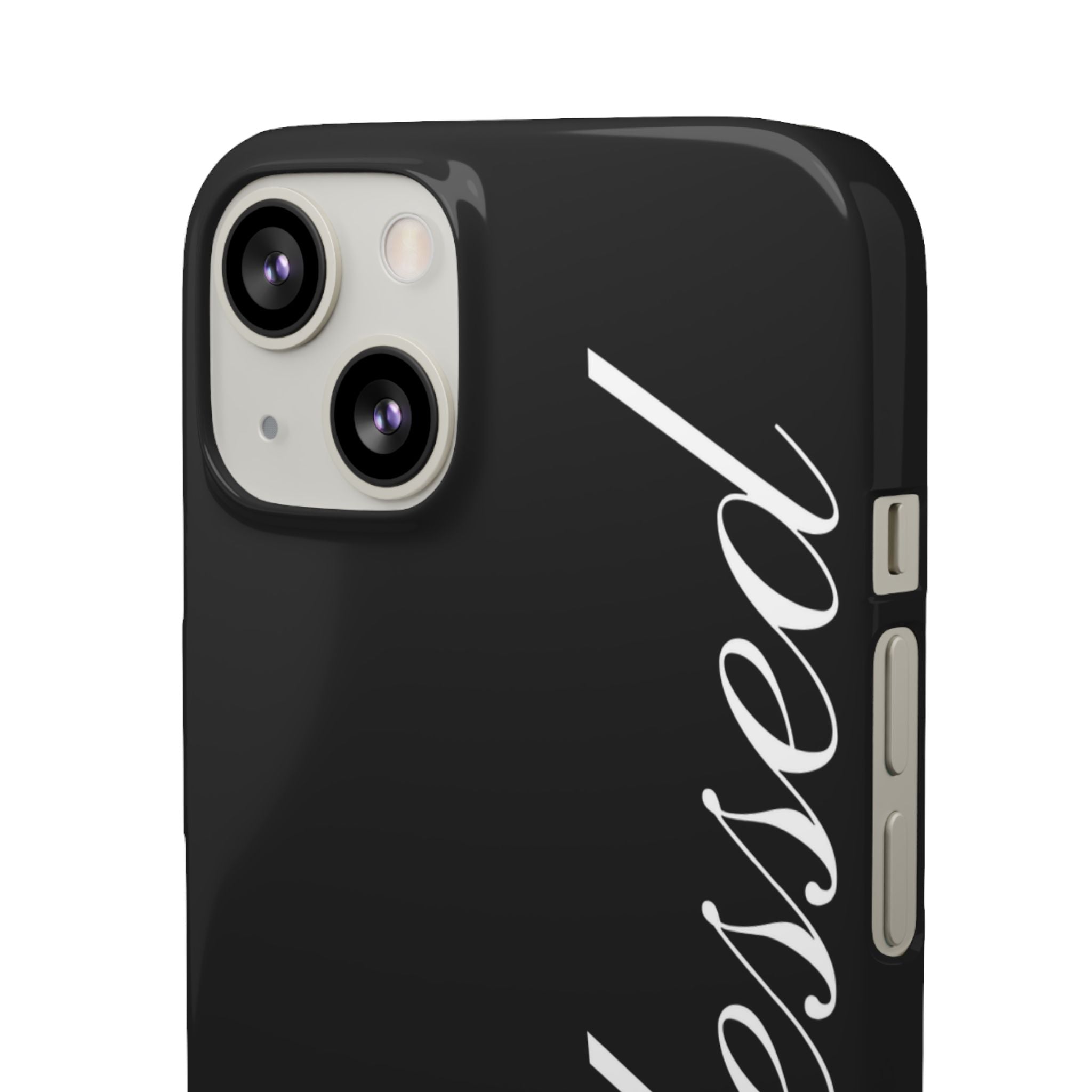 Blessed Phone Case — Glossy Black Phone Case with 'blessed' Diagonal Script