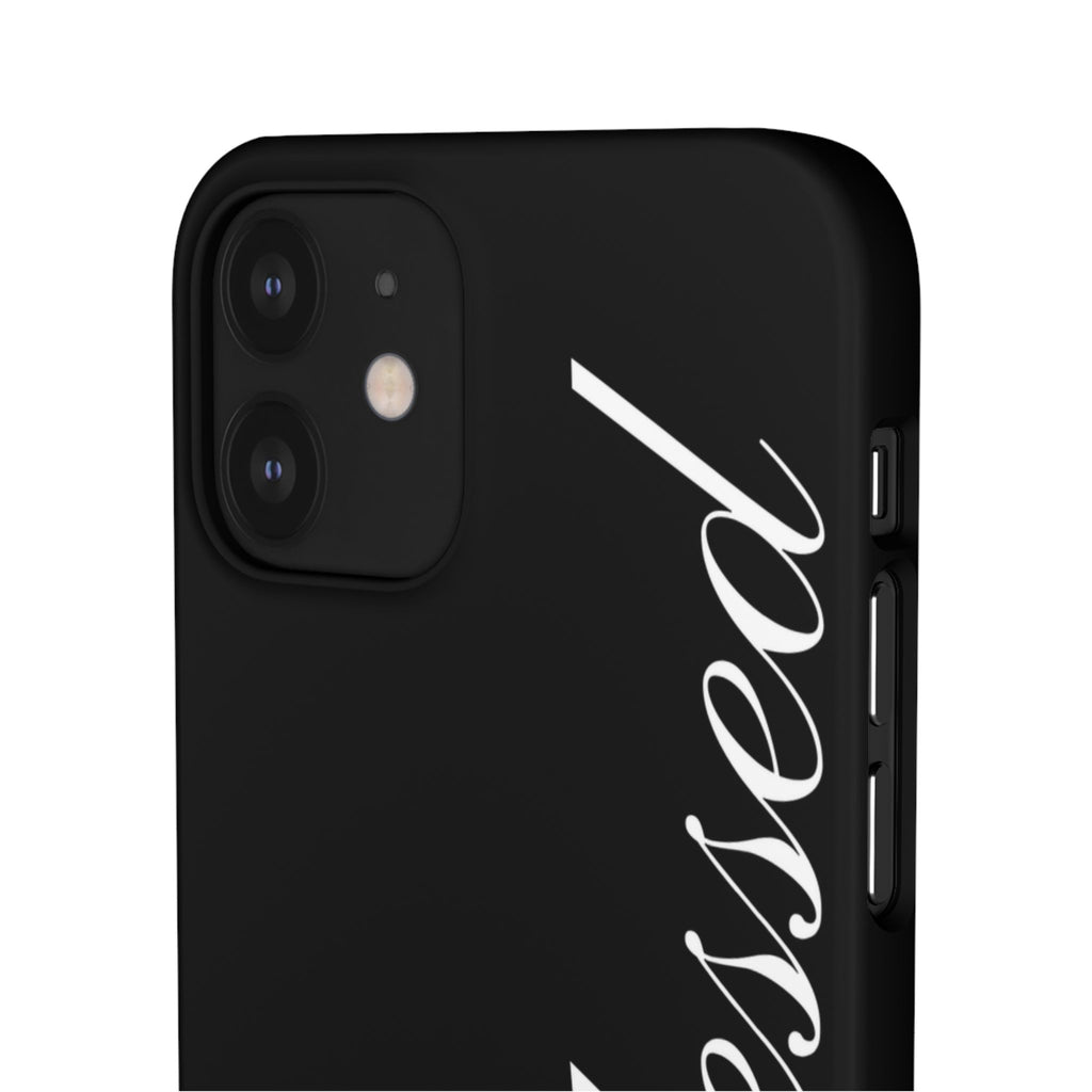 Blessed Phone Case — Glossy Black Phone Case with 'blessed' Diagonal Script
