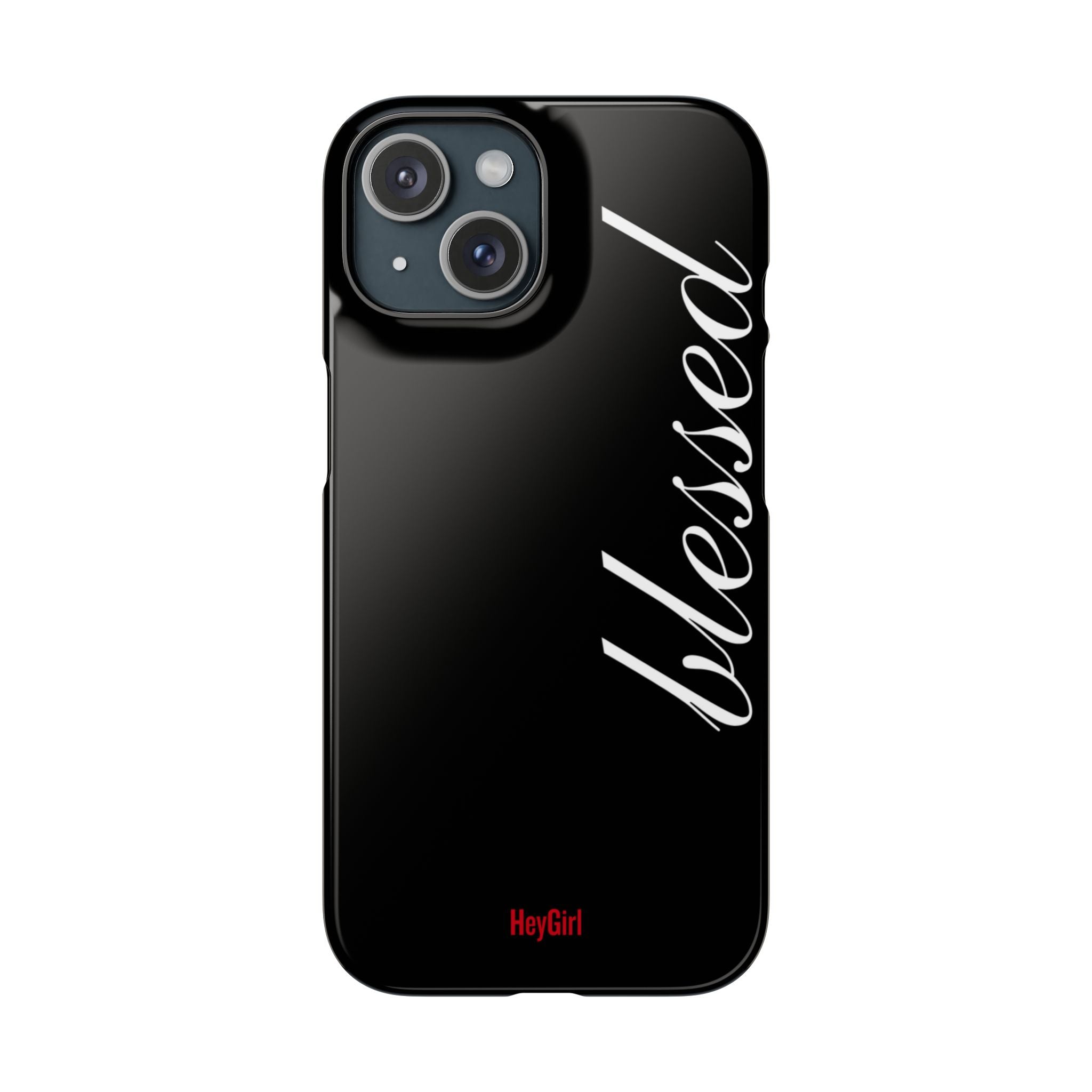 Blessed Phone Case — Glossy Black Phone Case with 'blessed' Diagonal Script