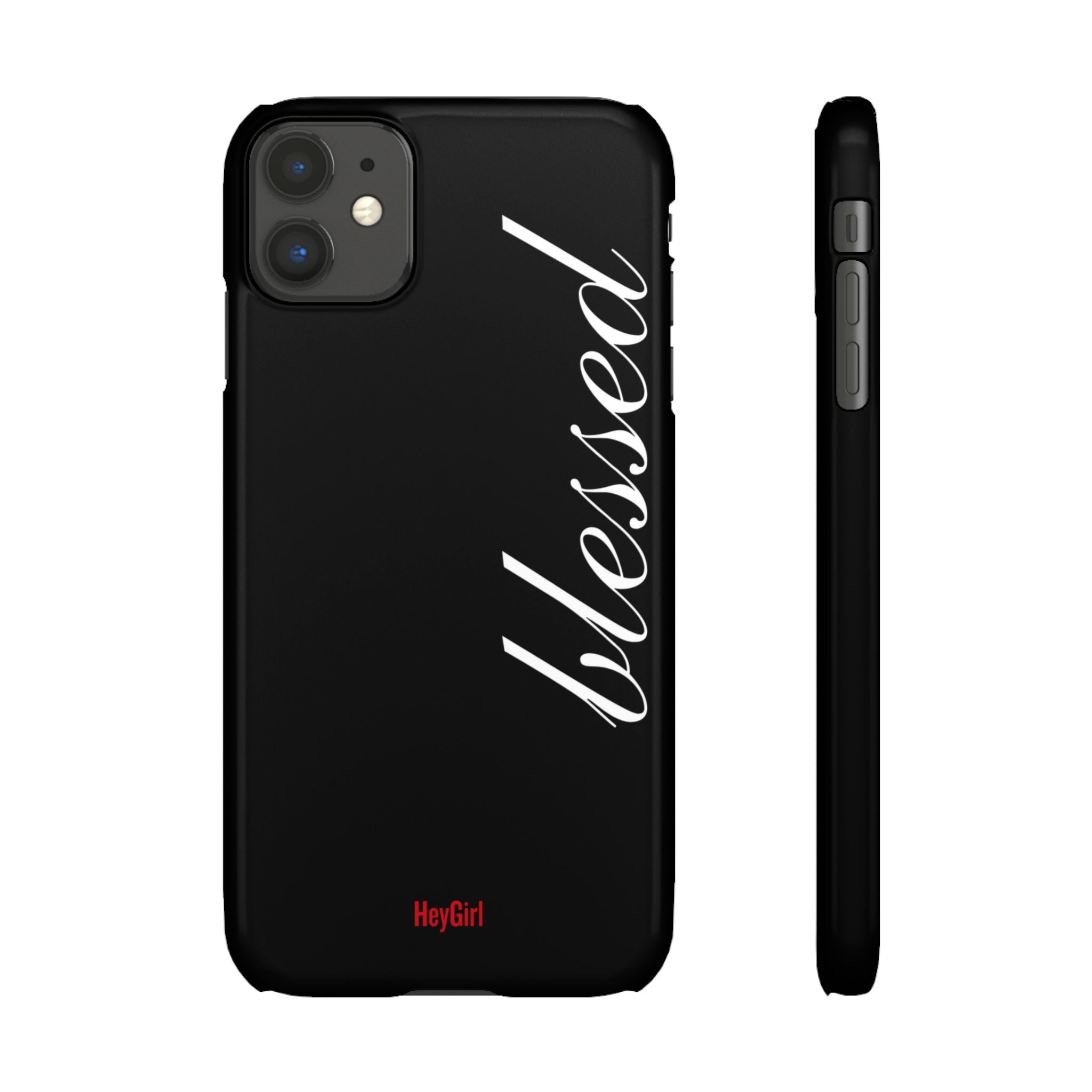 Blessed Phone Case — Glossy Black Phone Case with 'blessed' Diagonal Script