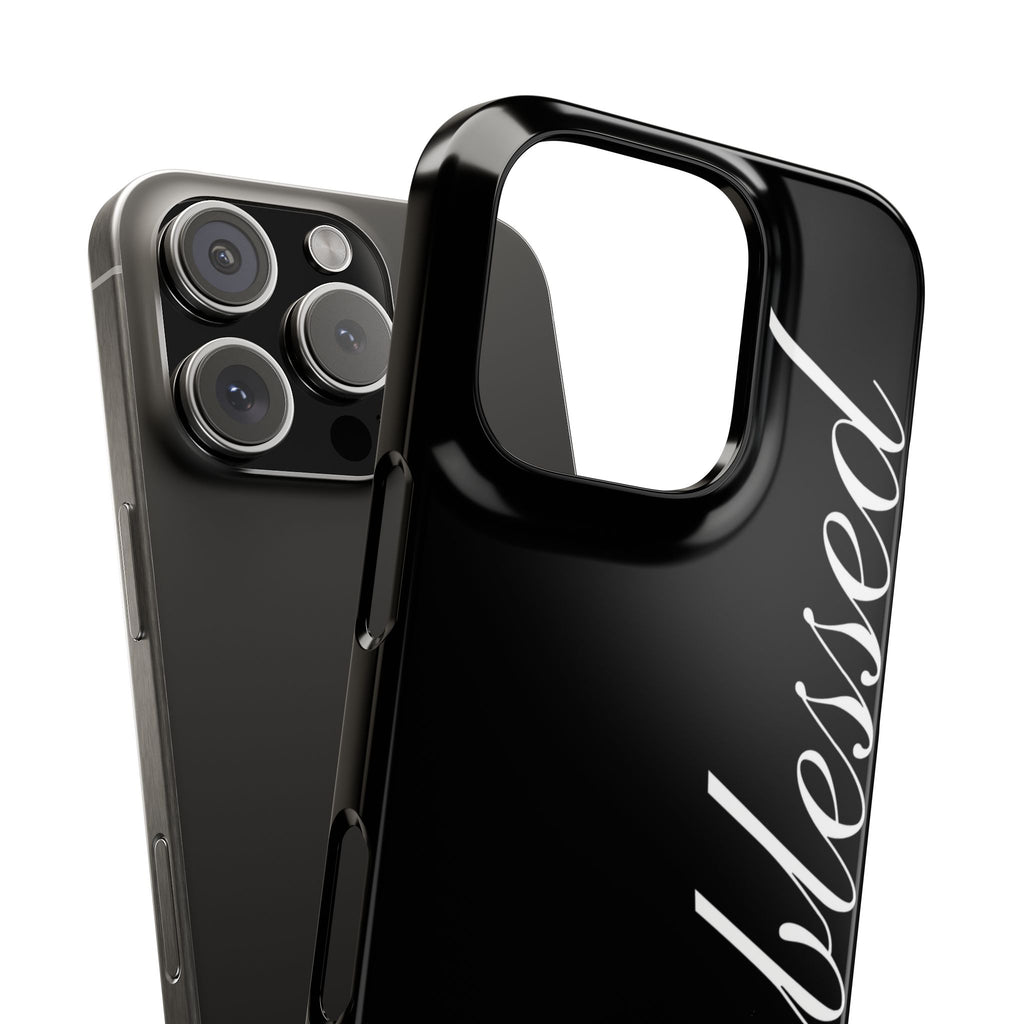 Blessed Phone Case — Glossy Black Phone Case with 'blessed' Diagonal Script