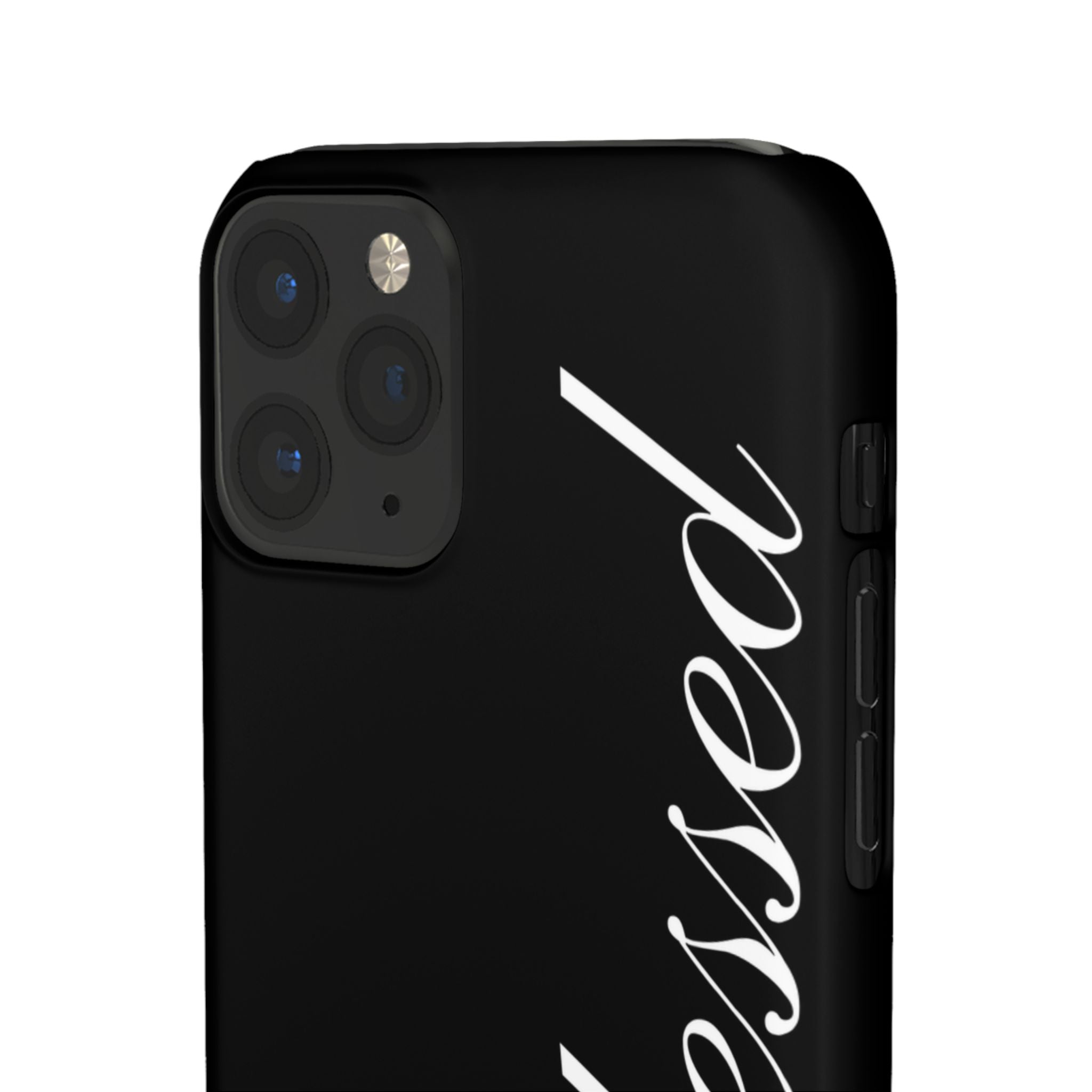 Blessed Phone Case — Glossy Black Phone Case with 'blessed' Diagonal Script
