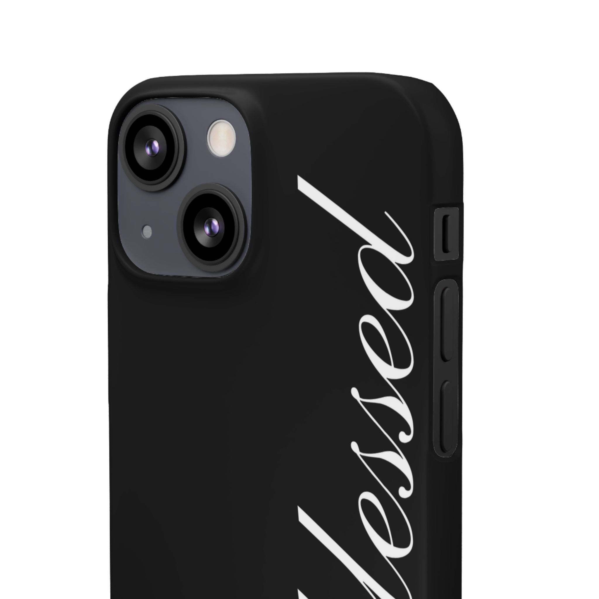 Blessed Phone Case — Glossy Black Phone Case with 'blessed' Diagonal Script