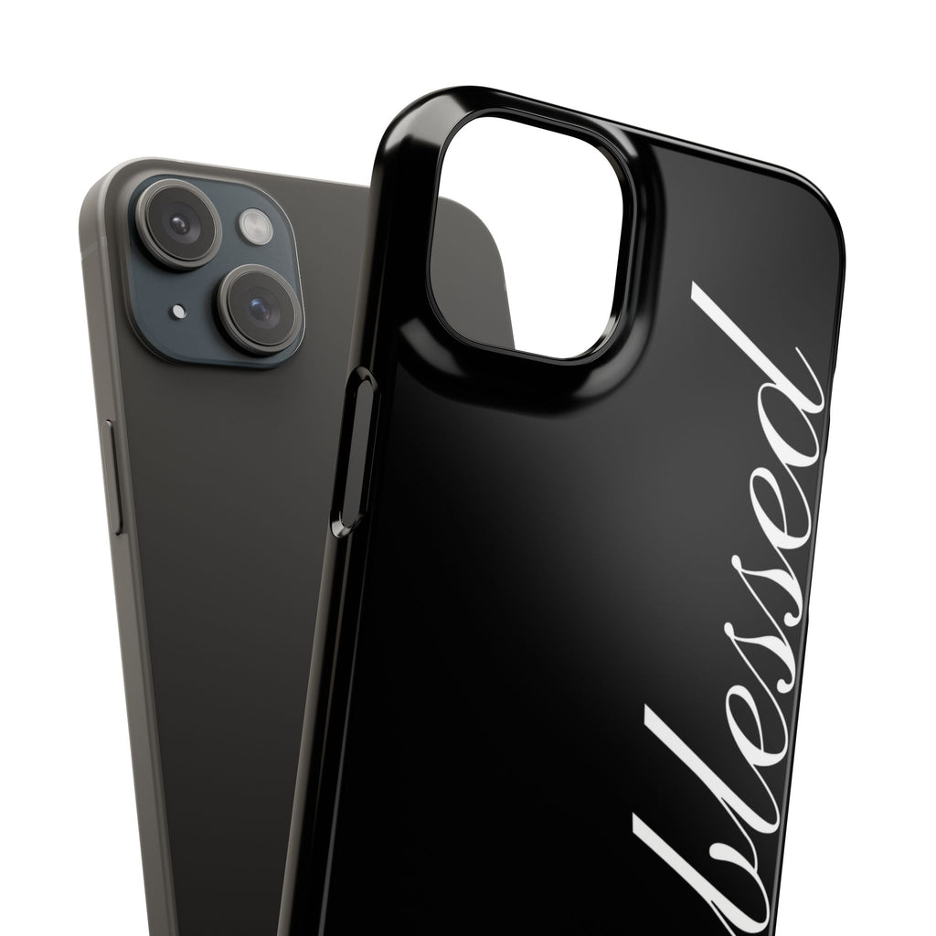 Blessed Phone Case — Glossy Black Phone Case with 'blessed' Diagonal Script
