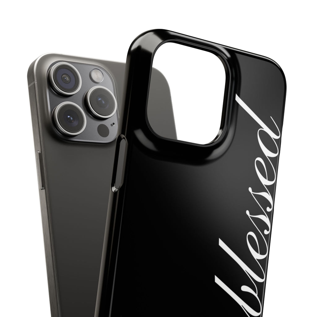 Blessed Phone Case — Glossy Black Phone Case with 'blessed' Diagonal Script