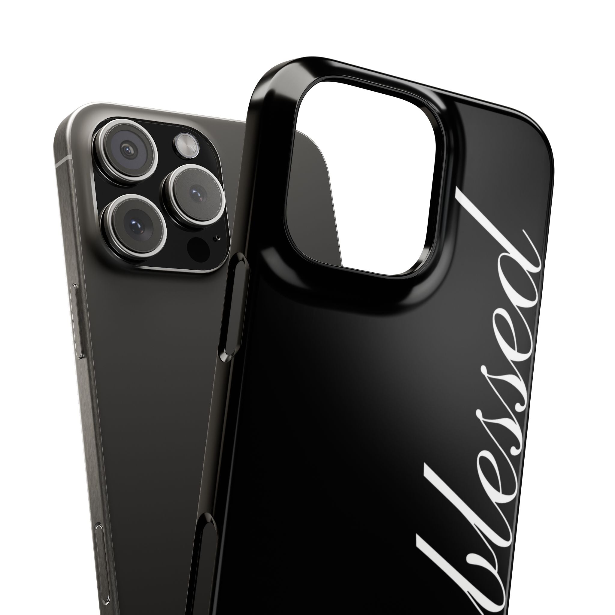 Blessed Phone Case — Glossy Black Phone Case with 'blessed' Diagonal Script