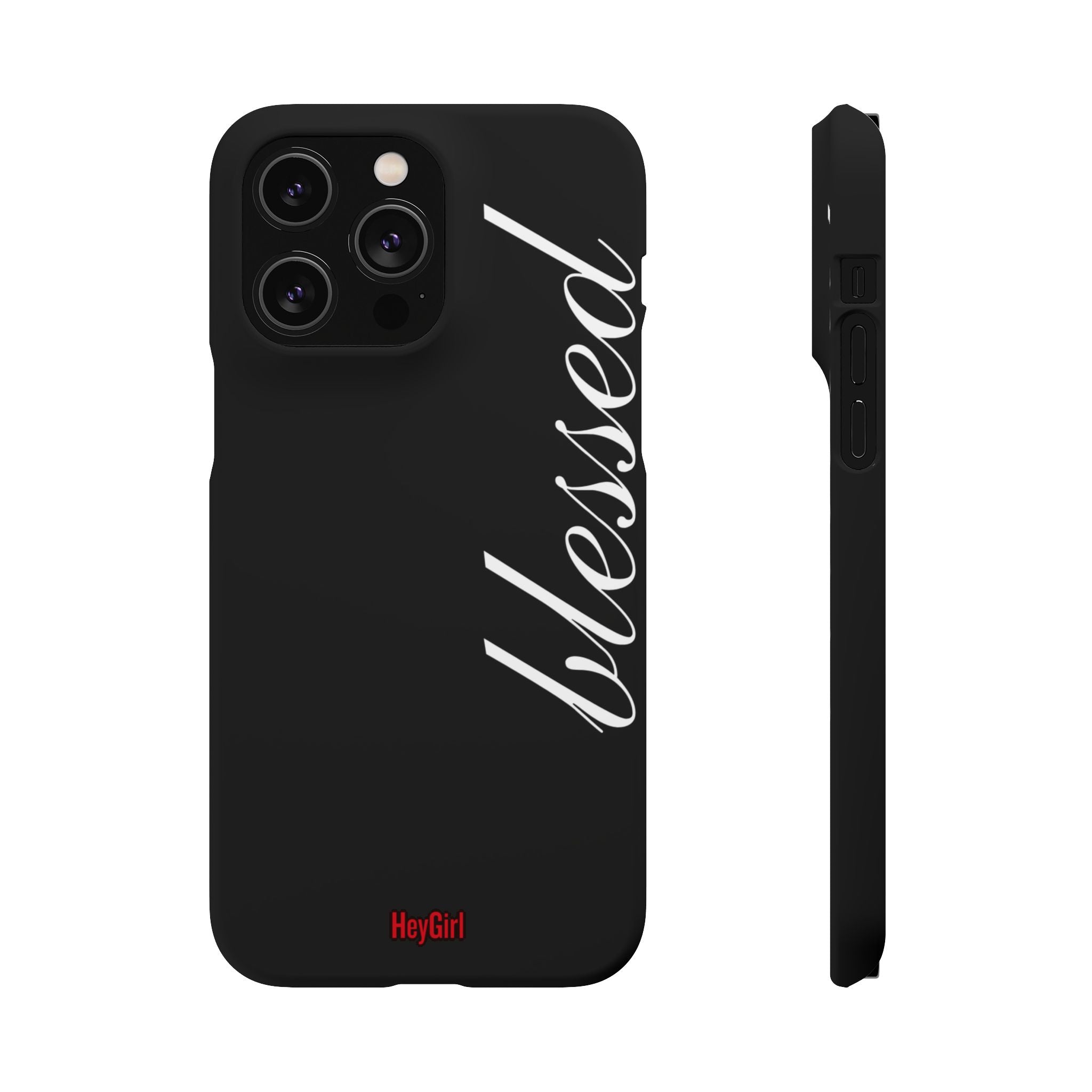 Blessed Phone Case — Glossy Black Phone Case with 'blessed' Diagonal Script