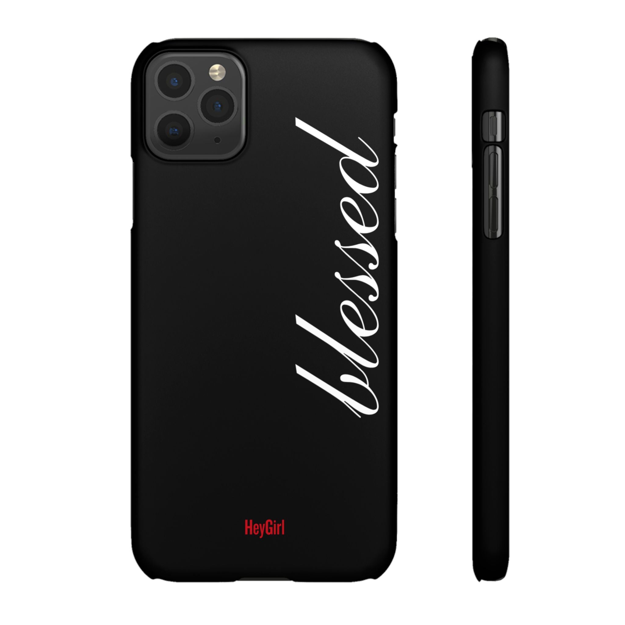 Blessed Phone Case — Glossy Black Phone Case with 'blessed' Diagonal Script