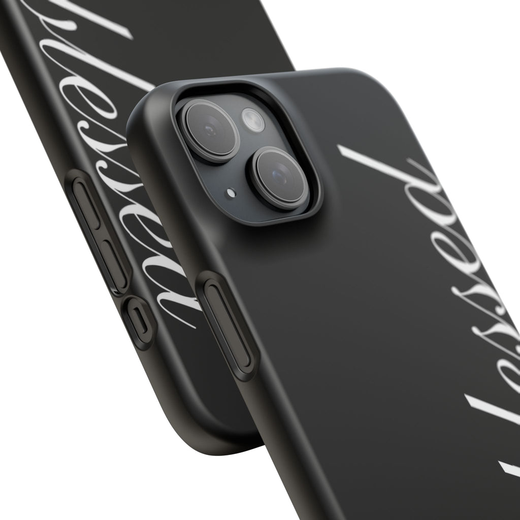 Blessed Phone Case — Glossy Black Phone Case with 'blessed' Diagonal Script