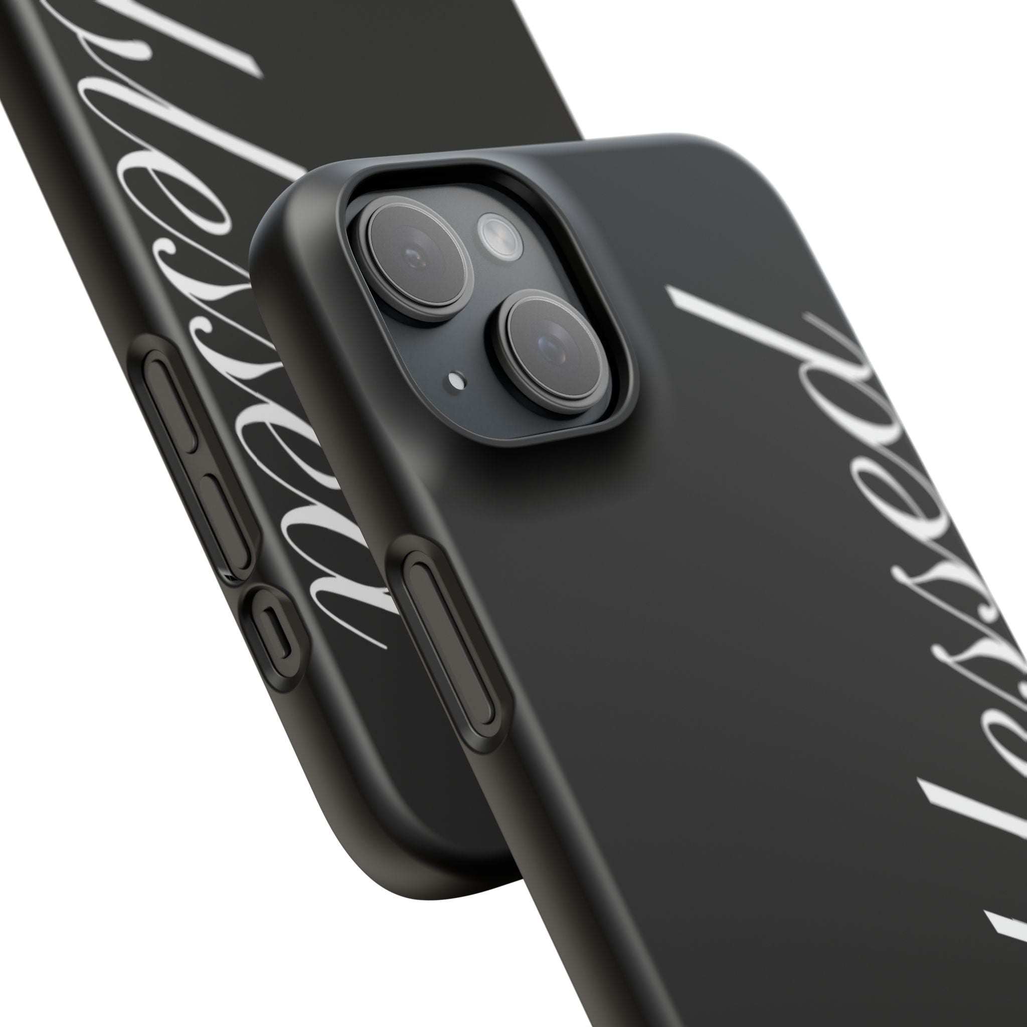 Blessed Phone Case — Glossy Black Phone Case with 'blessed' Diagonal Script