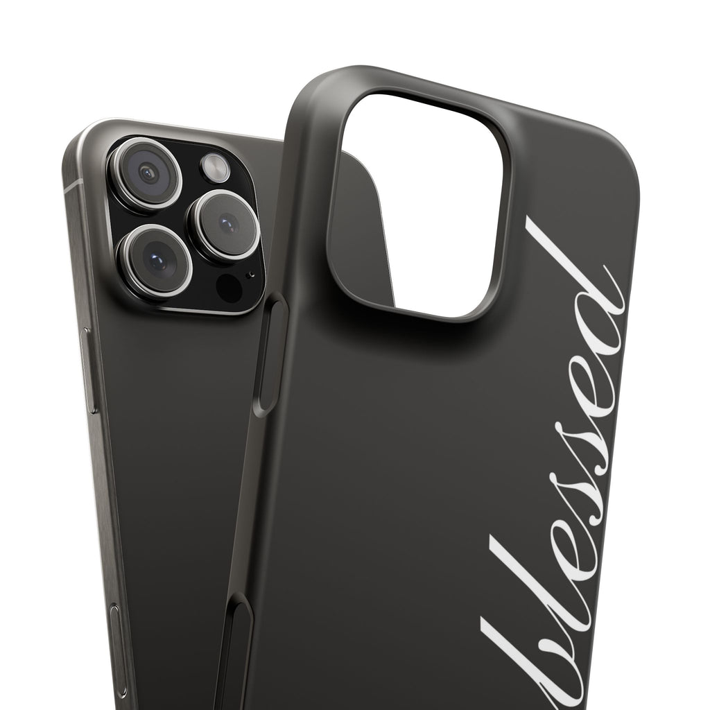 Blessed Phone Case — Glossy Black Phone Case with 'blessed' Diagonal Script