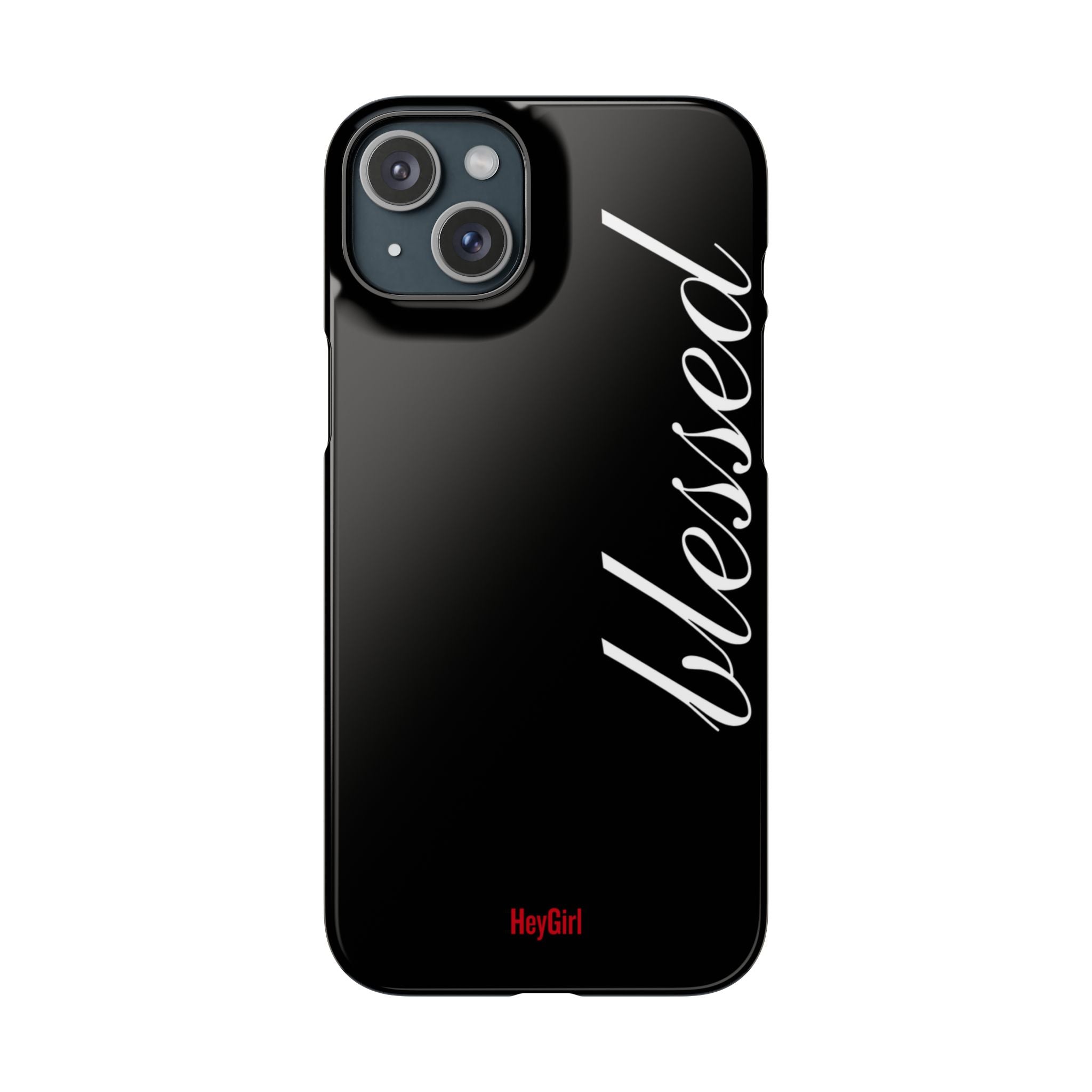 Blessed Phone Case — Glossy Black Phone Case with 'blessed' Diagonal Script
