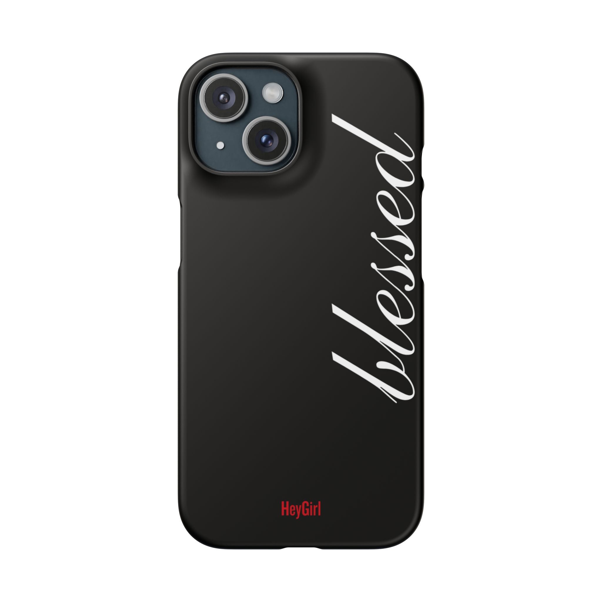Blessed Phone Case — Glossy Black Phone Case with 'blessed' Diagonal Script