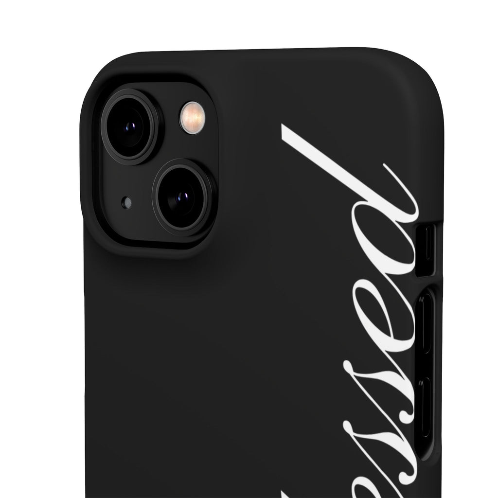 Blessed Phone Case — Glossy Black Phone Case with 'blessed' Diagonal Script