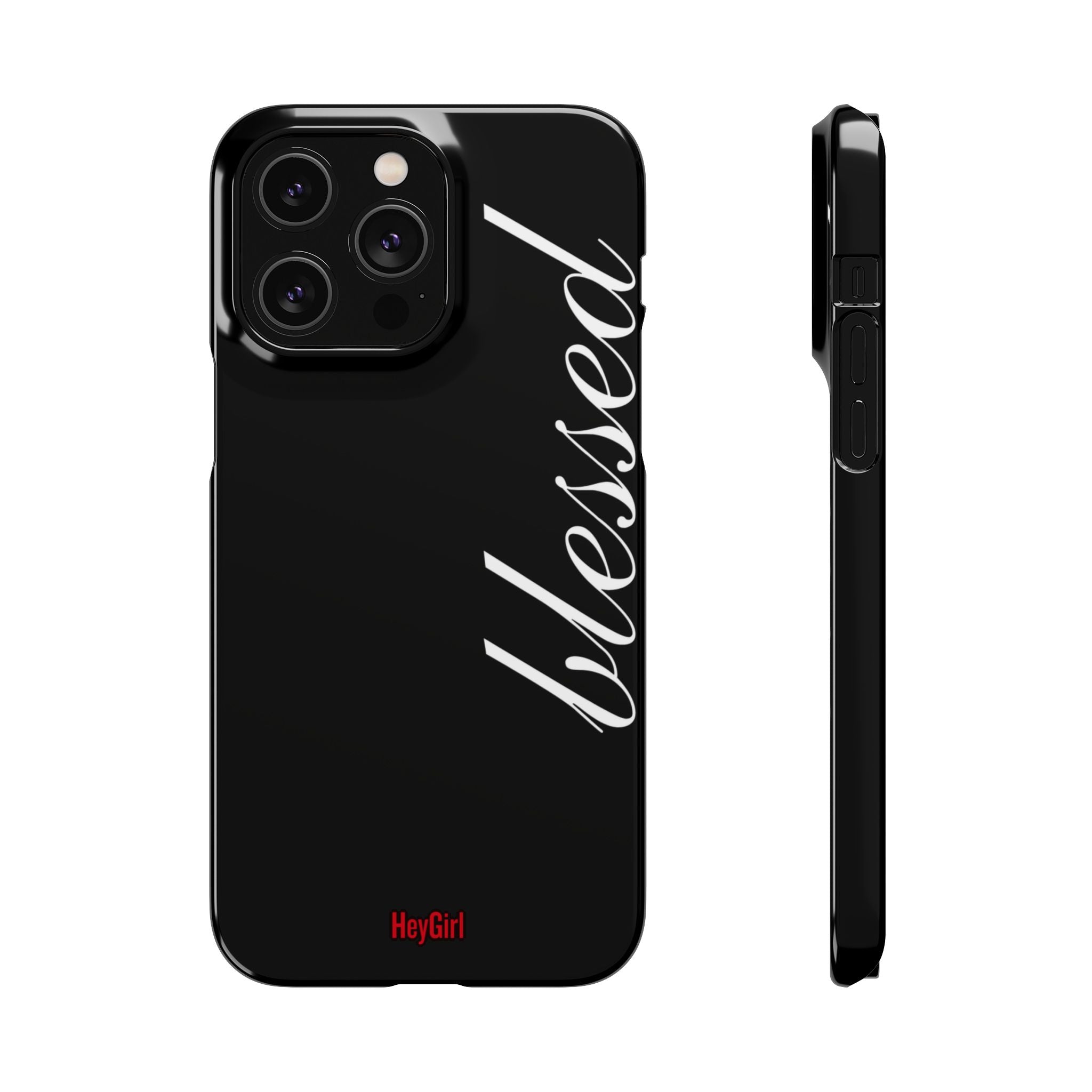 Blessed Phone Case — Glossy Black Phone Case with 'blessed' Diagonal Script