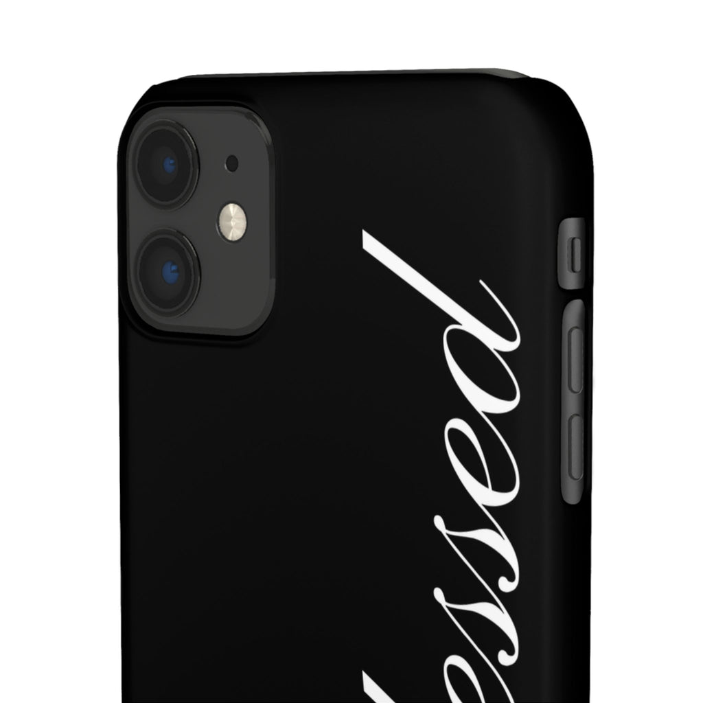 Blessed Phone Case — Glossy Black Phone Case with 'blessed' Diagonal Script