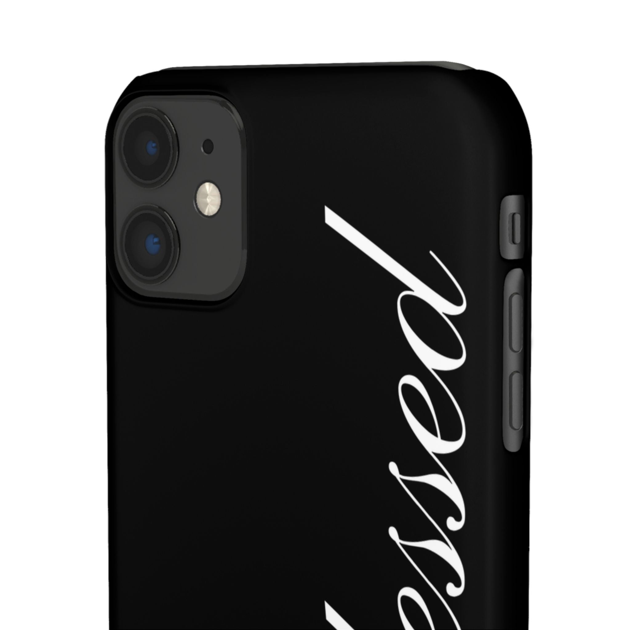 Blessed Phone Case — Glossy Black Phone Case with 'blessed' Diagonal Script