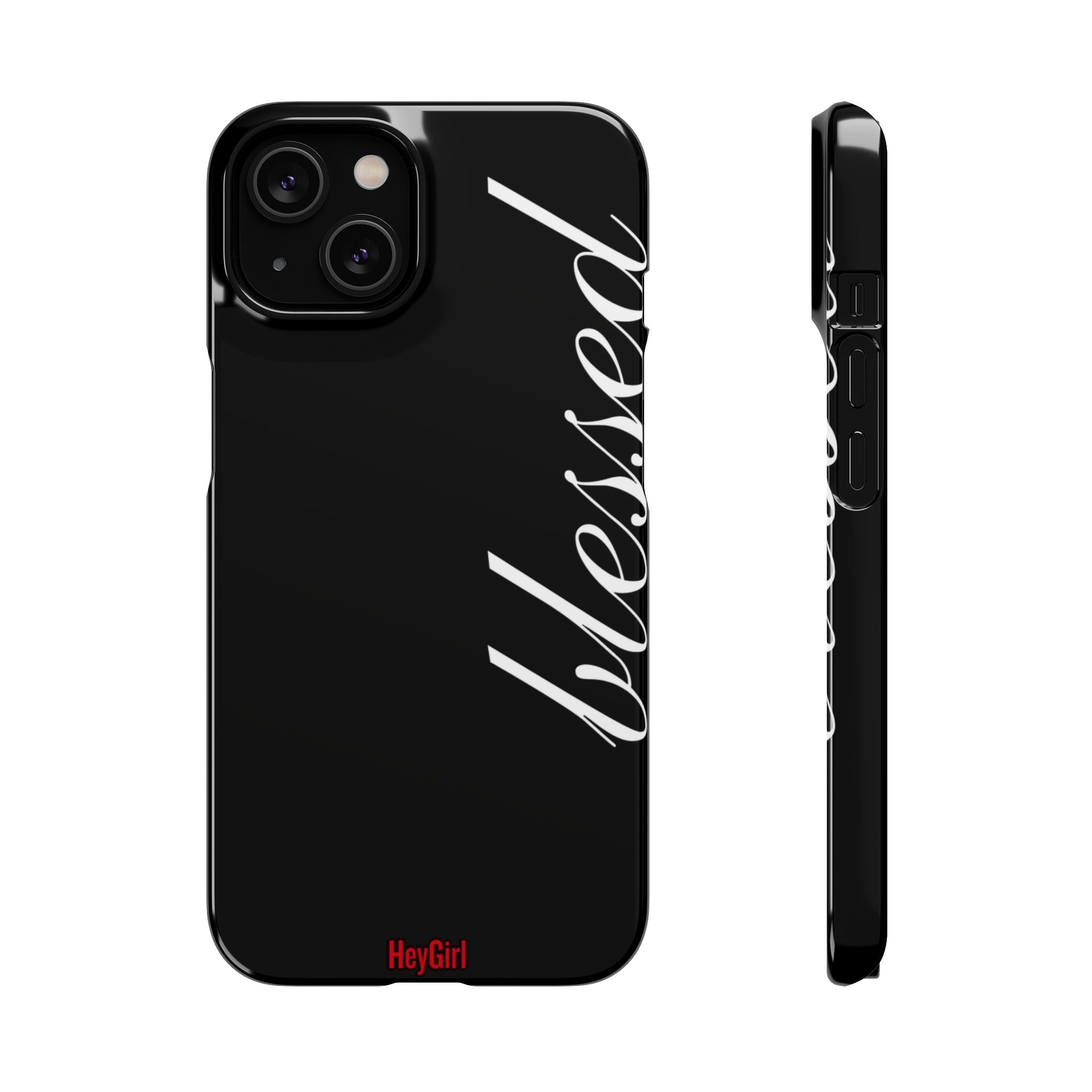 Blessed Phone Case — Glossy Black Phone Case with 'blessed' Diagonal Script