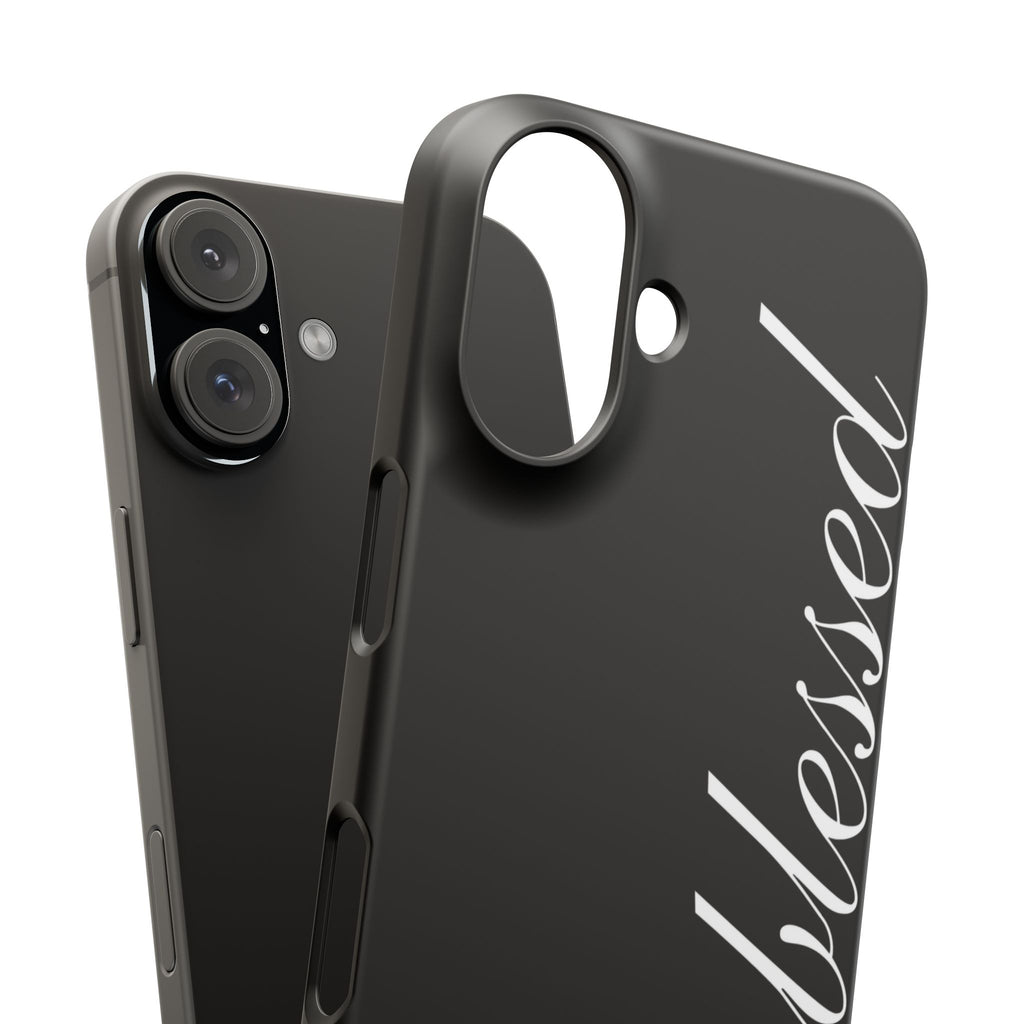 Blessed Phone Case — Glossy Black Phone Case with 'blessed' Diagonal Script