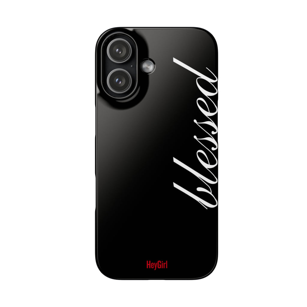 Blessed Phone Case — Glossy Black Phone Case with 'blessed' Diagonal Script