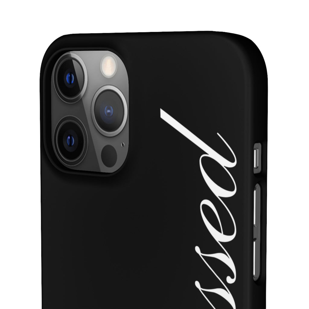 Blessed Phone Case — Glossy Black Phone Case with 'blessed' Diagonal Script