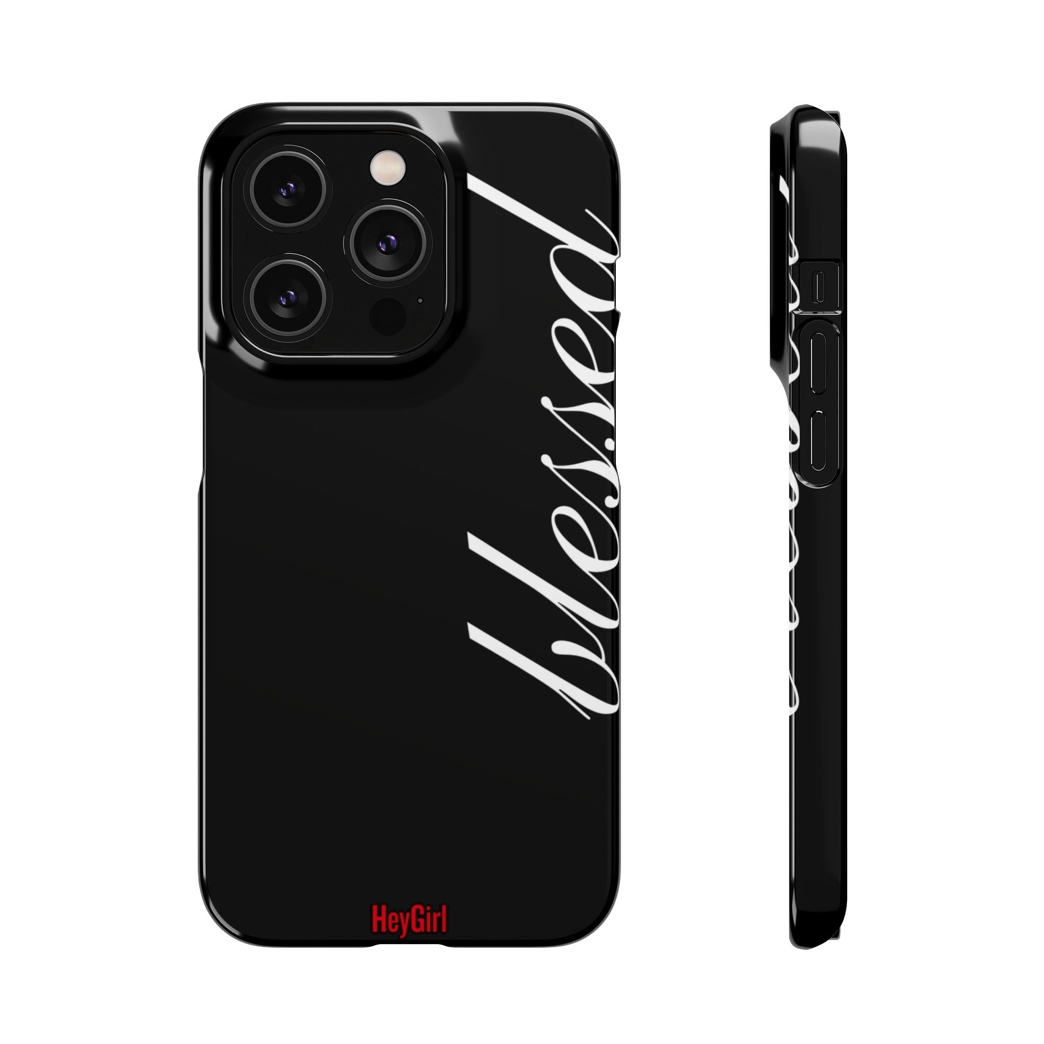 Blessed Phone Case — Glossy Black Phone Case with 'blessed' Diagonal Script