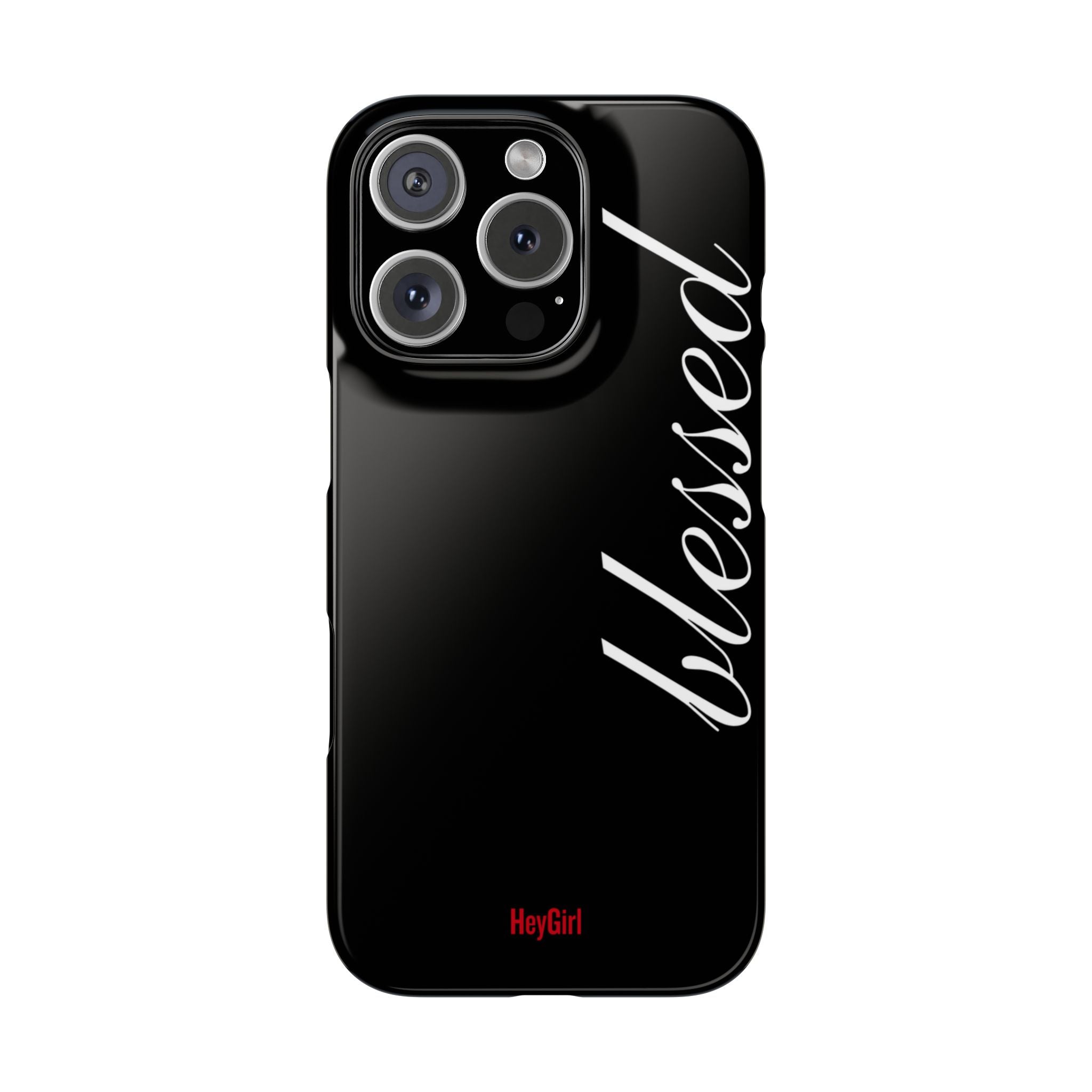 Blessed Phone Case — Glossy Black Phone Case with 'blessed' Diagonal Script