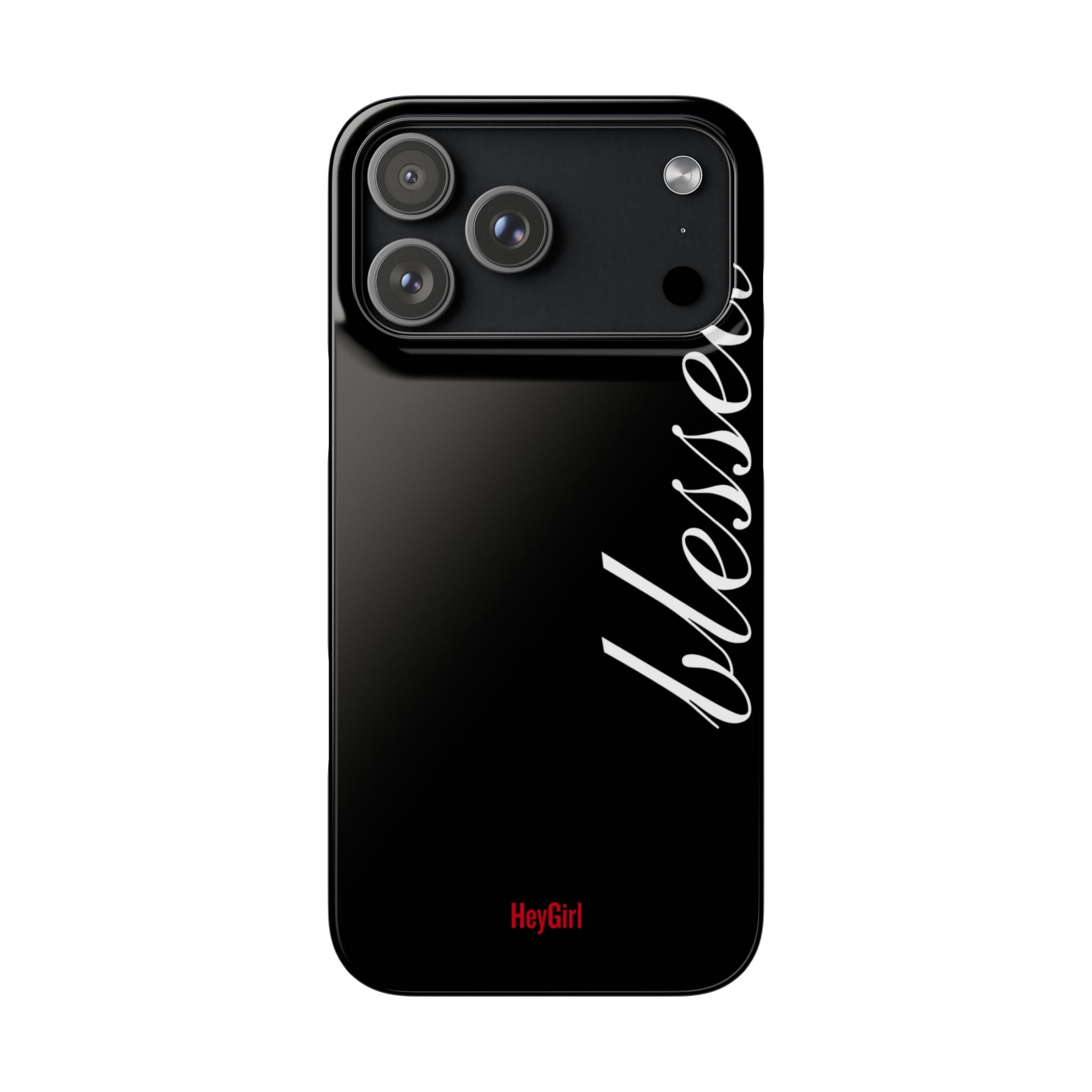 Blessed Phone Case — Glossy Black Phone Case with 'blessed' Diagonal Script