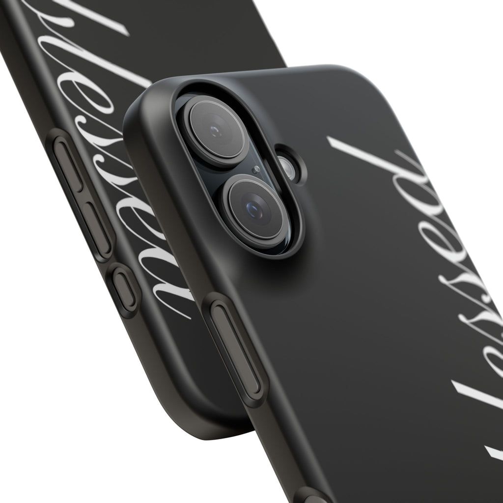 Blessed Phone Case — Glossy Black Phone Case with 'blessed' Diagonal Script