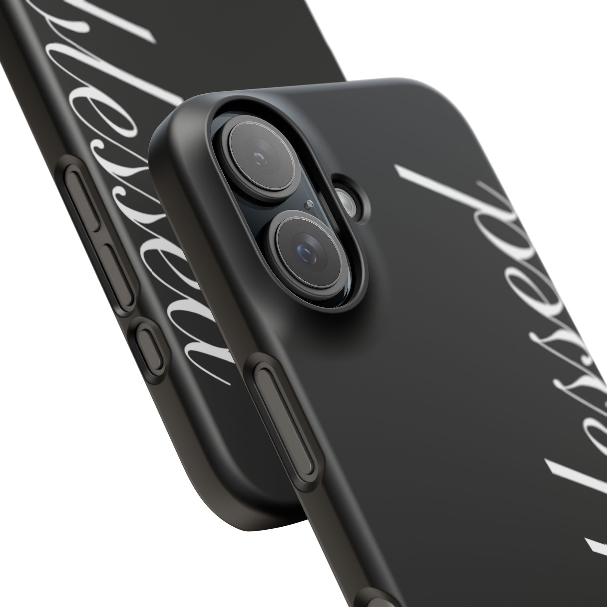 Blessed Phone Case — Glossy Black Phone Case with 'blessed' Diagonal Script