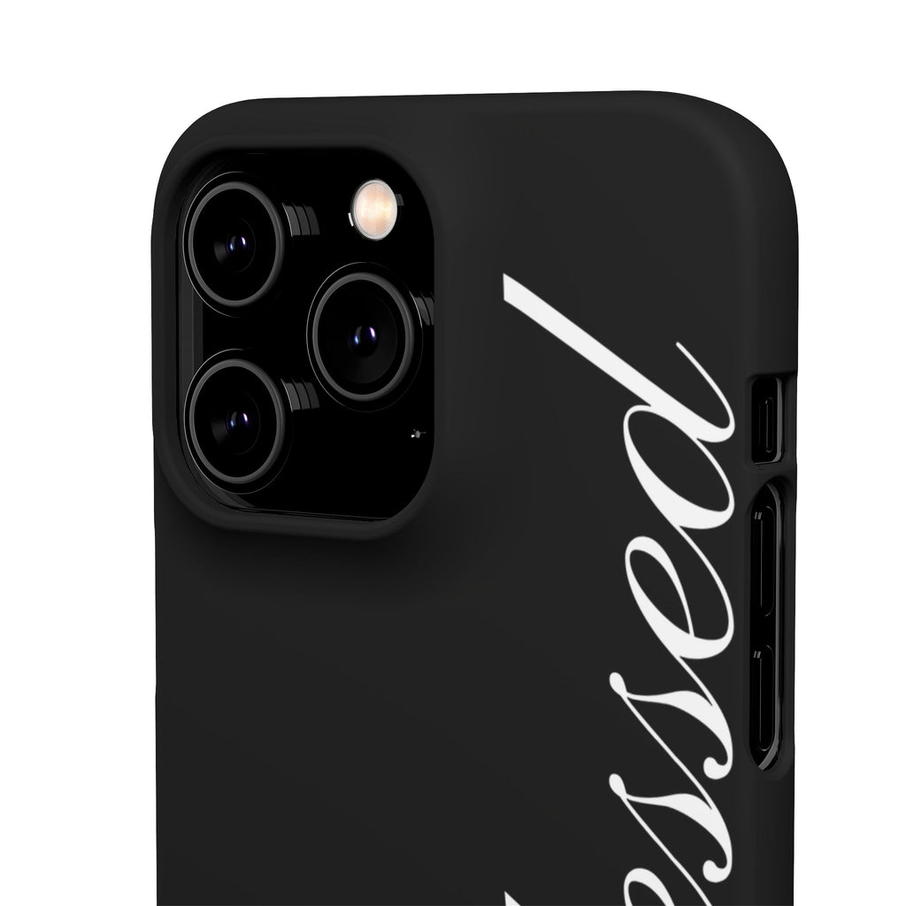 Blessed Phone Case — Glossy Black Phone Case with 'blessed' Diagonal Script