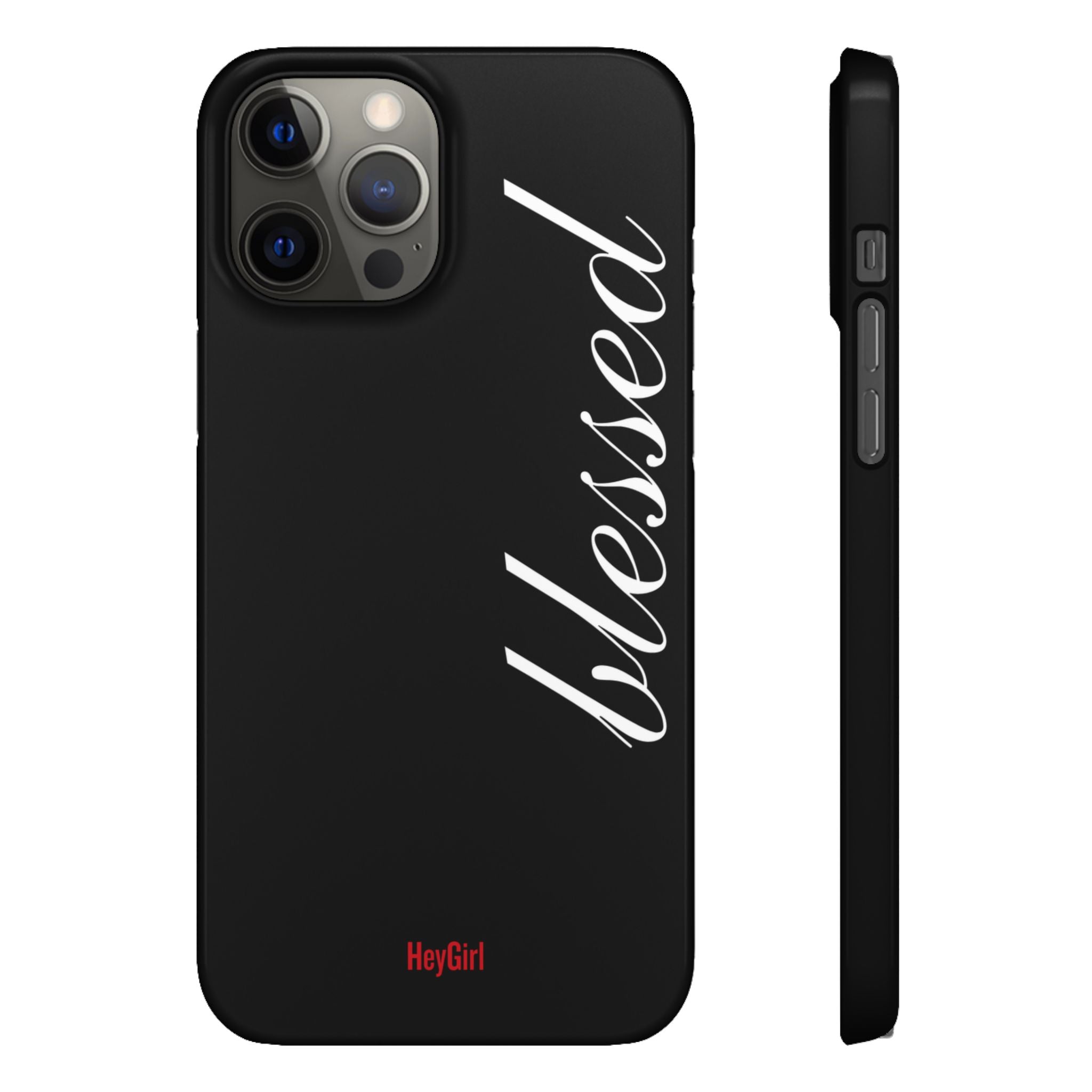 Blessed Phone Case — Glossy Black Phone Case with 'blessed' Diagonal Script